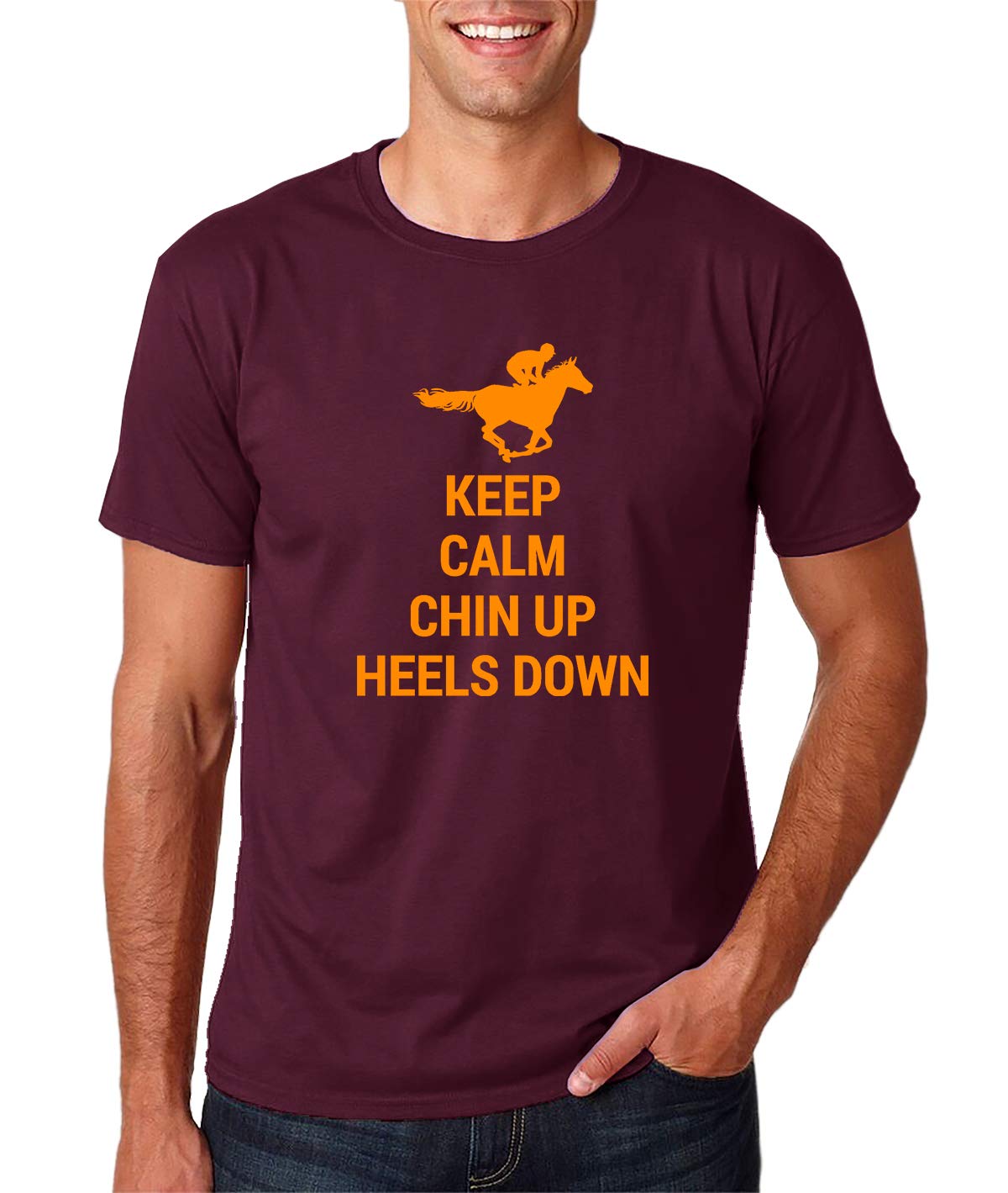 Keep Calm Chin Up Heels Down - Horse Riding Enthusiast T-Shirt for Men | Equestrian Gifts for Horse Lovers | Perfect for Riding Lessons, Competitions & Barn Life