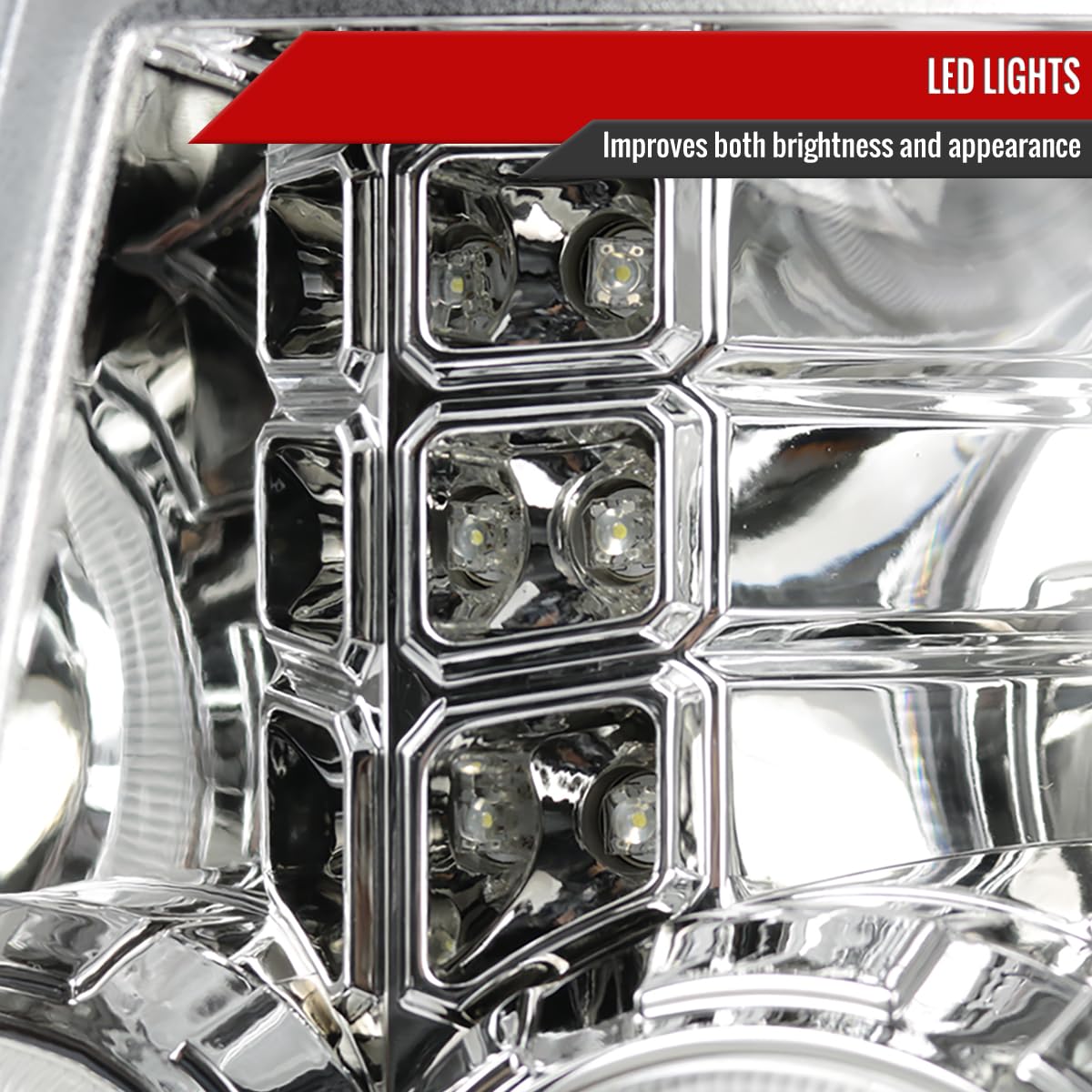 09-14 Car LED Halo Projector Headlights - Clear Lens Headlamp Assembly Pair (Left+Right) for Enhanced Night Driving & Custom Styling