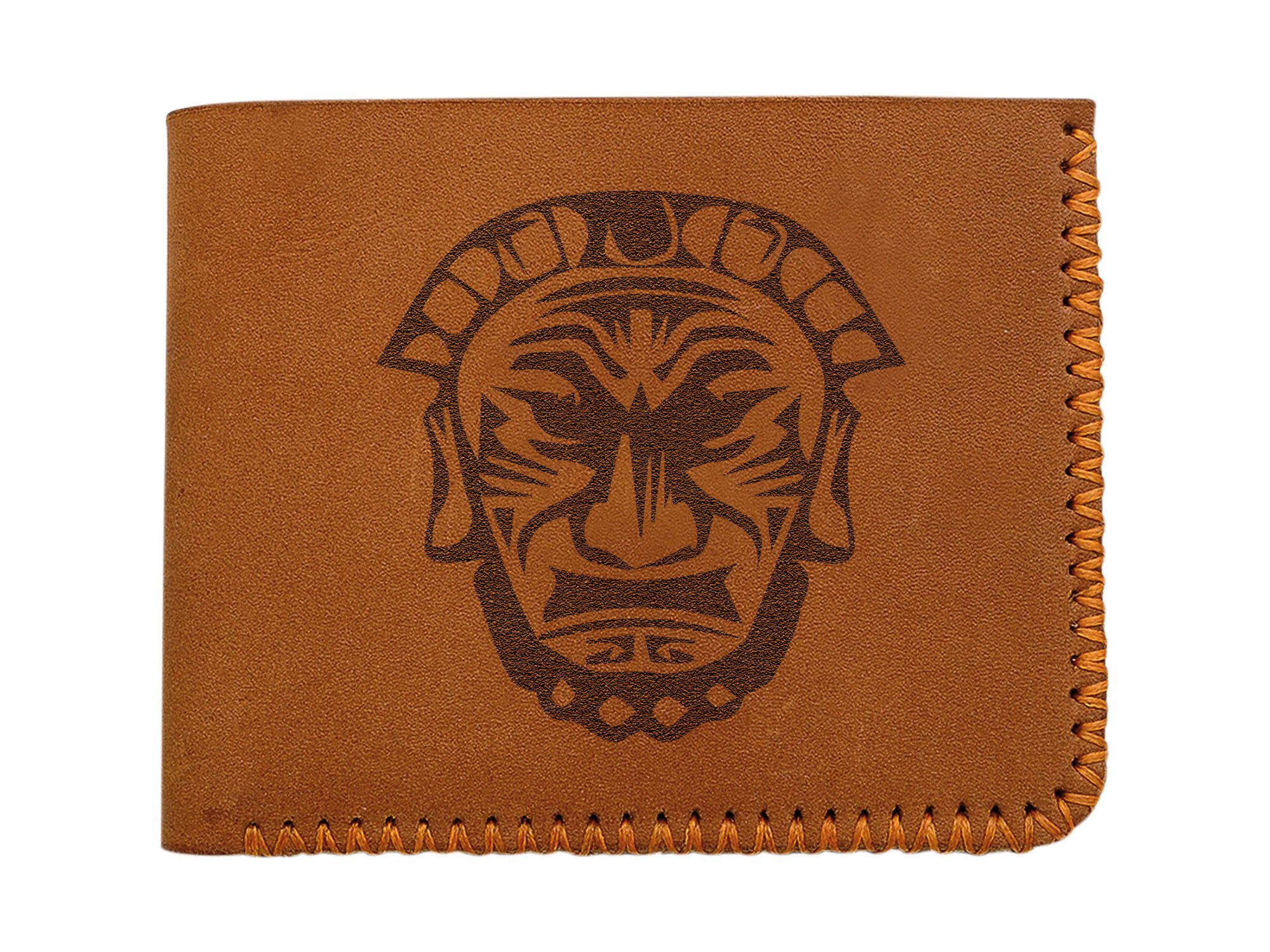 Handmade Genuine Leather Tribal Mask Wallet for Men - Pull-Up Design with RFID Protection - Perfect for Travel, Gifts & Everyday Use