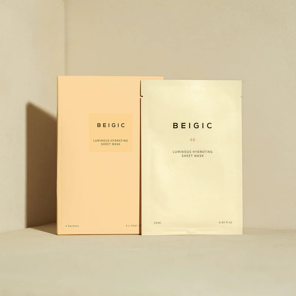 BEIGIC Brightening Hydrating Sheet Mask Set - 4 Pack (25ml Each) for Glowing Skin | Korean Skincare, Night Routine, Spa & Self-Care Treatment