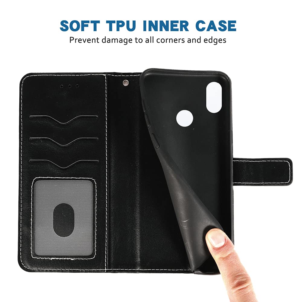 Xiaomi Redmi Note 5 Wallet Case - Leather Flip Cover with Card Holder, Wrist Strap & Stand | Compatible with Redmi Note 5 | Perfect for Daily Use, Travel & Hands-Free Viewing (Black)