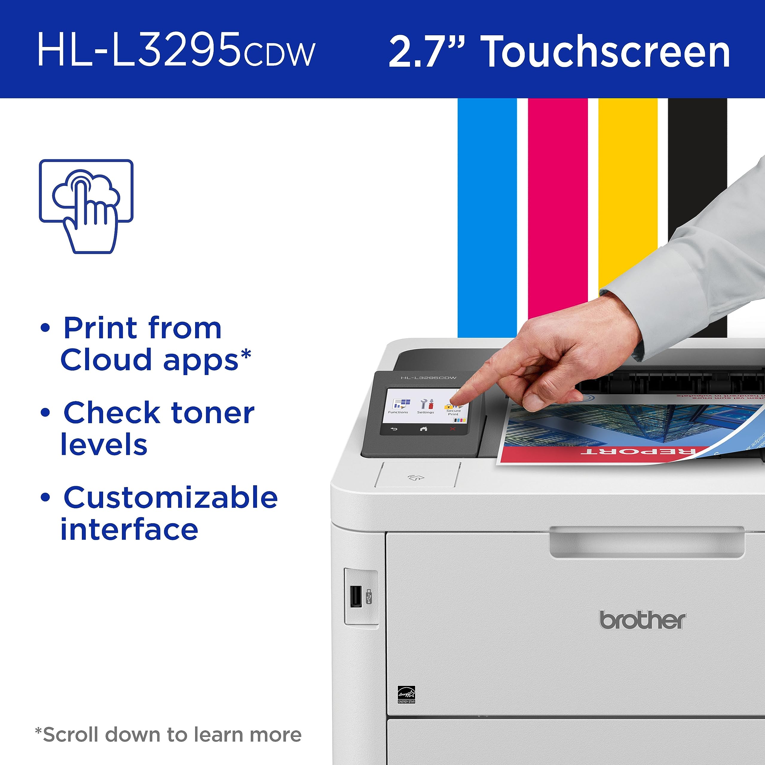 Brother HL-L3295CDW Wireless Color Laser Printer with Duplex Printing, NFC, Mobile & Ethernet Connectivity - Includes 4-Month Refresh Subscription & Amazon Dash Replenishment - Ideal for Home Office, Small Business & Remote Work Printing Needs