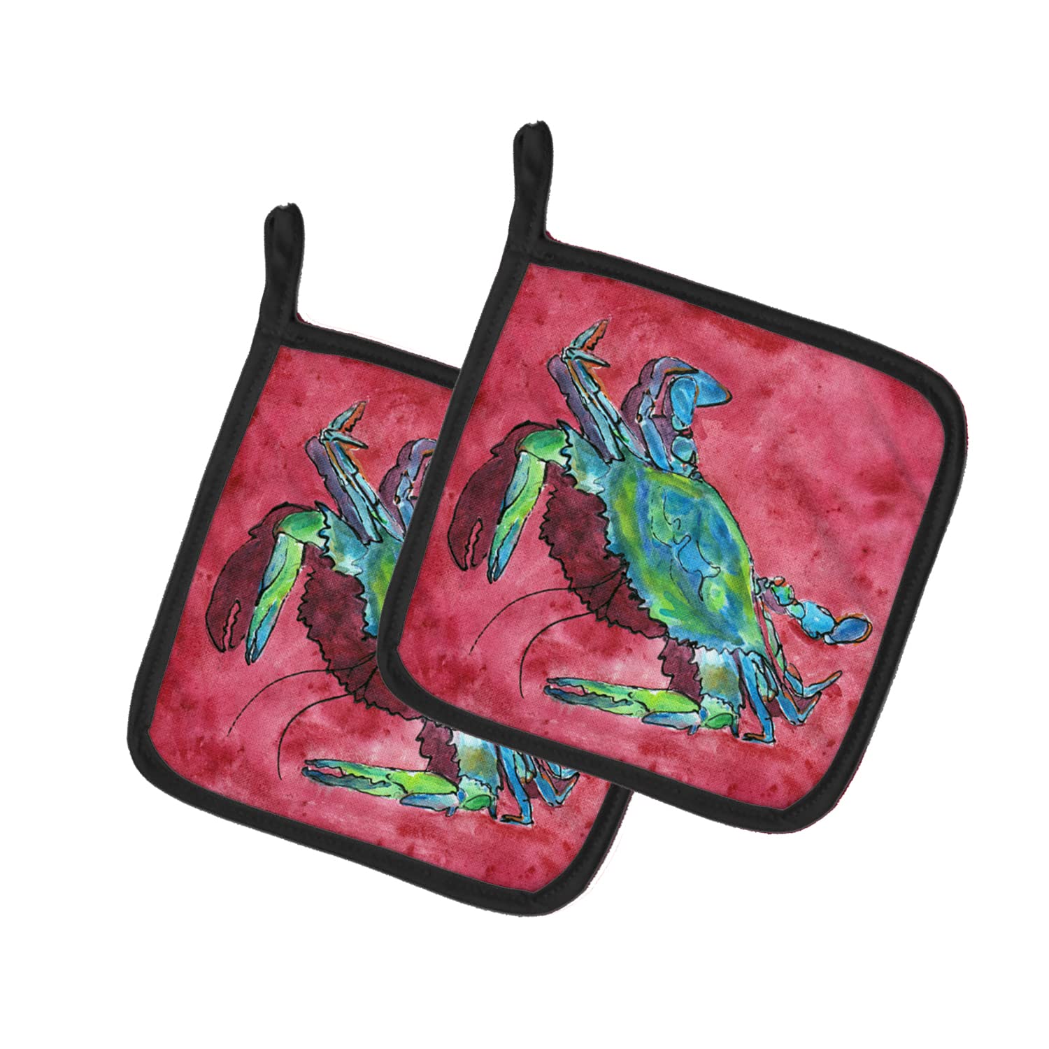 Caroline's Treasures 8379PTHD Crab Design Heat Resistant Pot Holders Set - 7.5