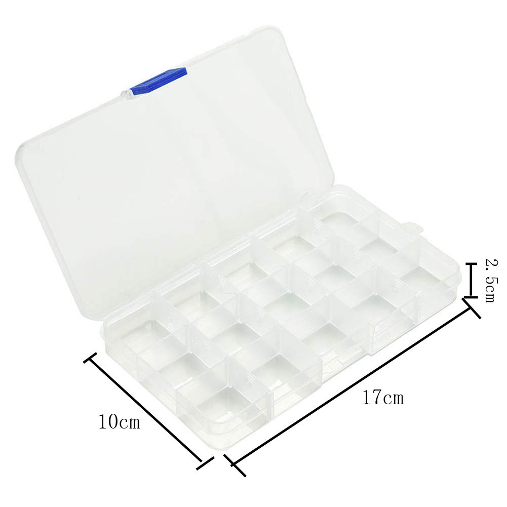 2-Piece 15-Grid Clear Plastic Jewelry Organizer Box with Adjustable Dividers - Perfect for Beads, Earrings, Rings & Necklace Storage - Ideal for Travel, Home & Craft Room Organization