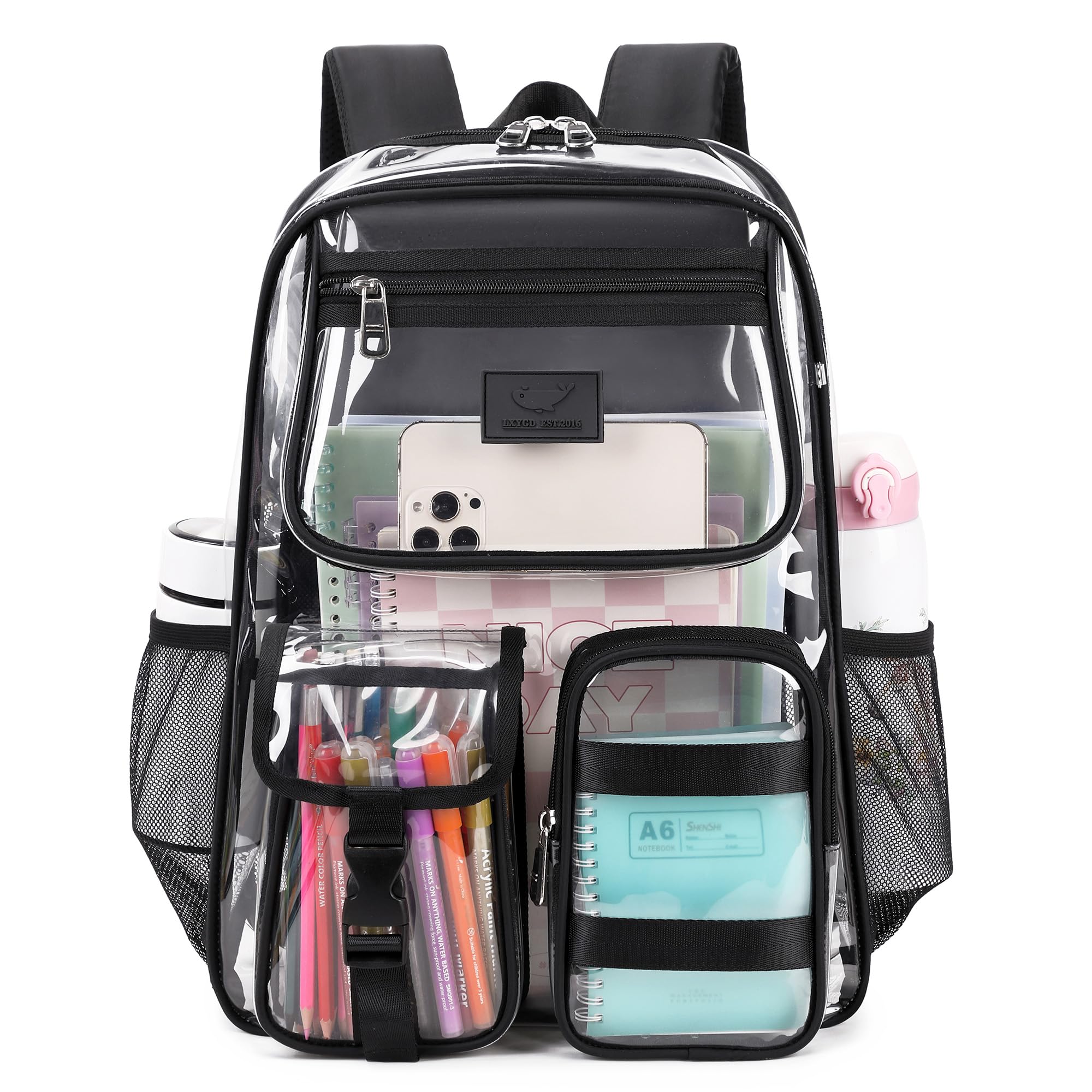 Clear Transparent Backpack for School & Travel - Heavy Duty Stadium Approved See-Through Bookbag for Women, Girls & College Students (Black) - Perfect for Security Checks, Work, Classes & Outdoor Activities