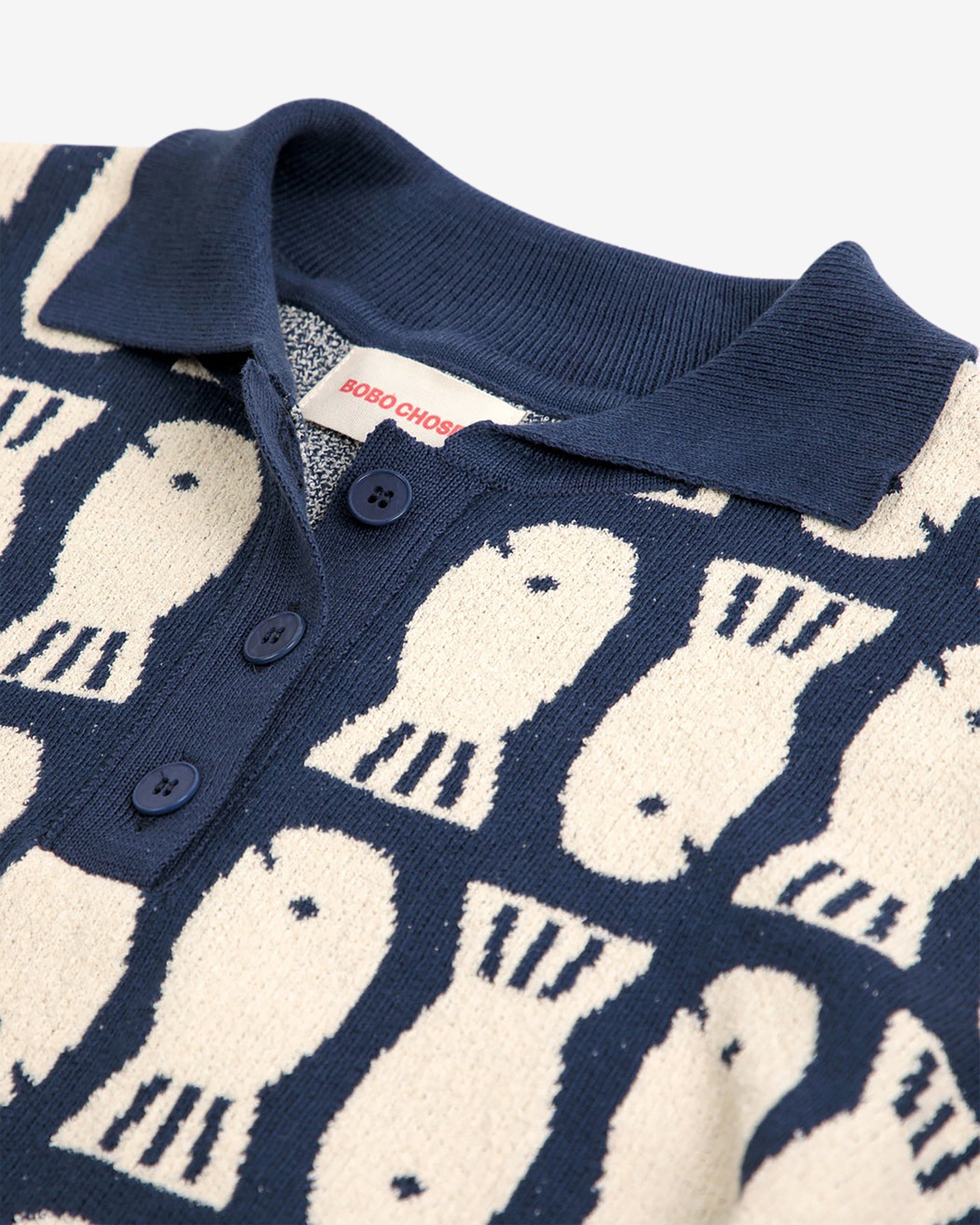 Bobo Choses Lucky Fish Knitted Polo Shirt for Kids - Soft Cotton Casual Top for Boys & Girls - Perfect for Playdates, School & Family Outings