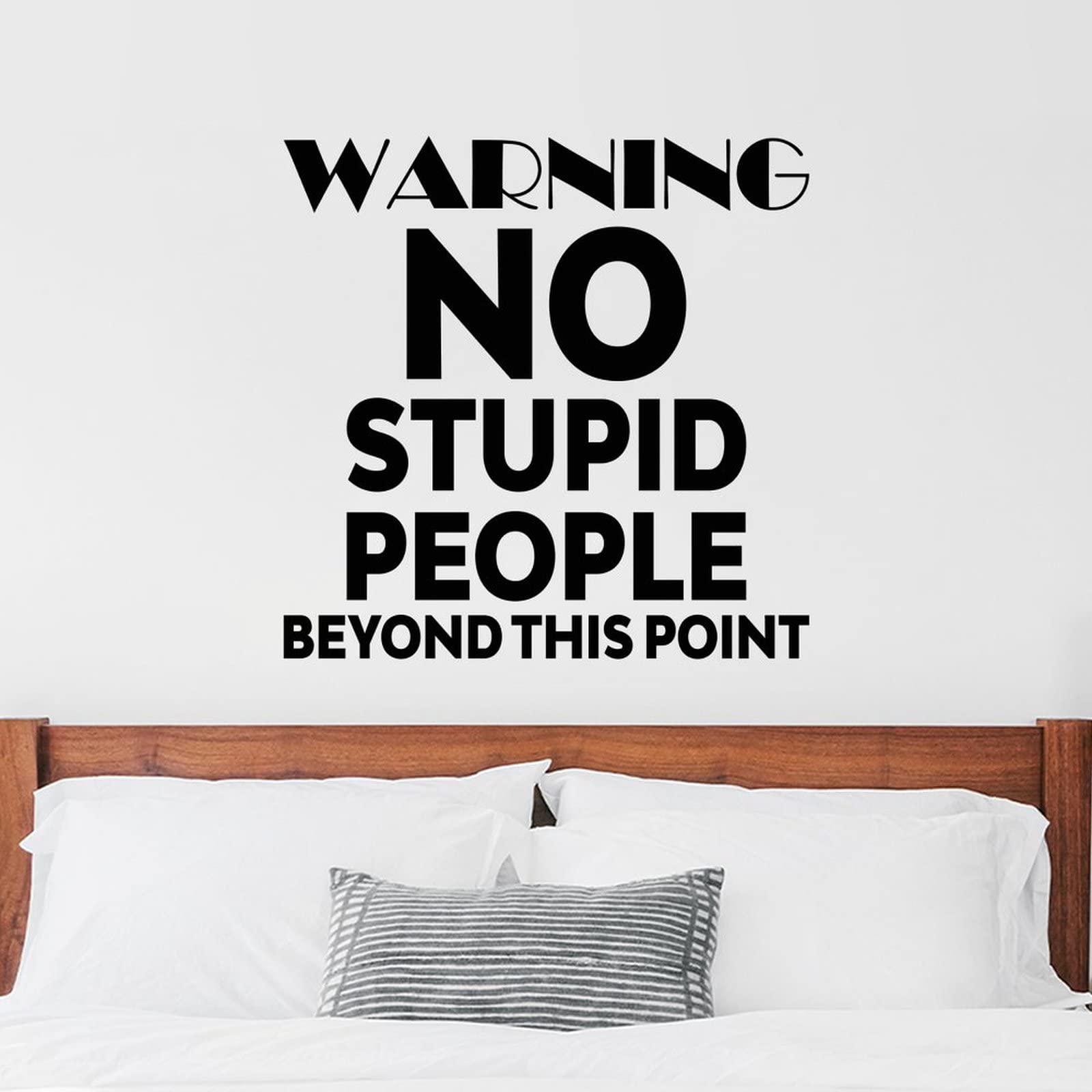 No Stupid People Beyond This Point - Funny Warning Decals & Motivational Wall Stickers (22 Inch) - Removable Inspirational Quote Decals for Home, Bedroom, Living Room, Office Decor - Perfect for Humor Walls & Work Spaces