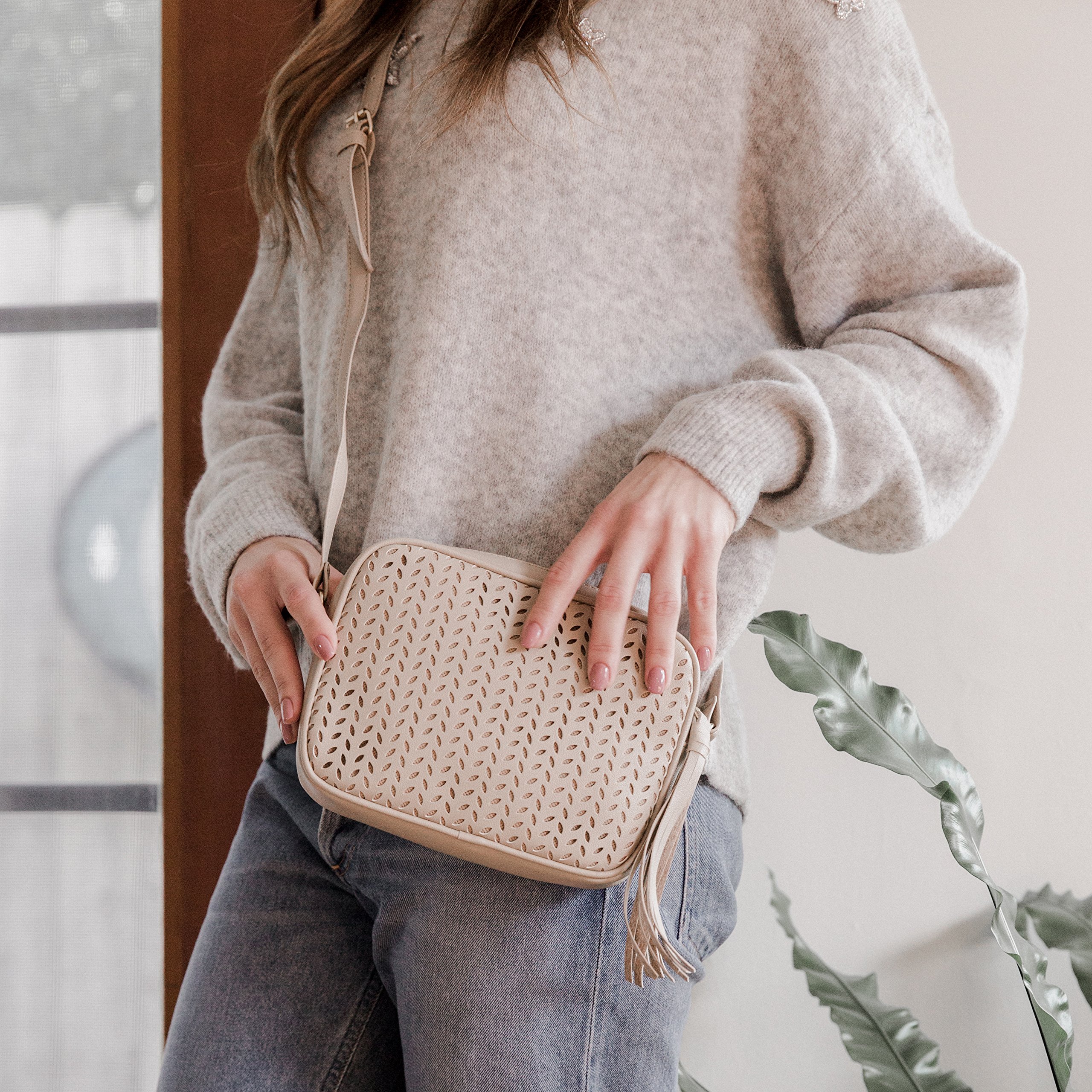 Summer & Rose Perforated Tan Delilah Crossbody Bag - Stylish Leather Purse for Women, Fashionable Shoulder Bag for Daily Use, Perfect for Shopping, Travel & Date Nights