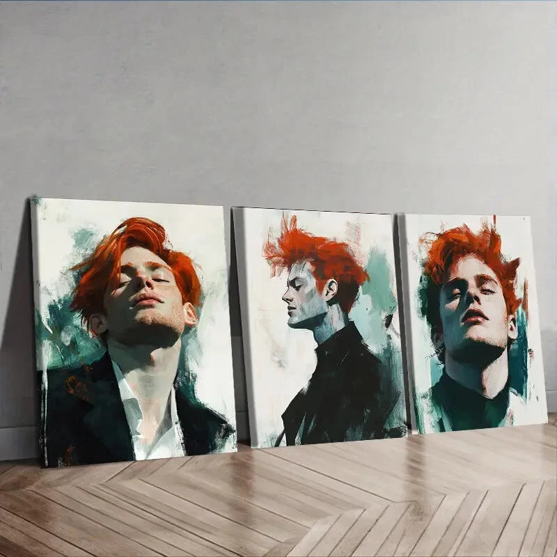3-Piece Red Haired Man Wall Art Set - Framed Canvas Prints 40x60cm | High Quality Australian Made Ready to Hang Wall Decor for Living Room, Bedroom & Office