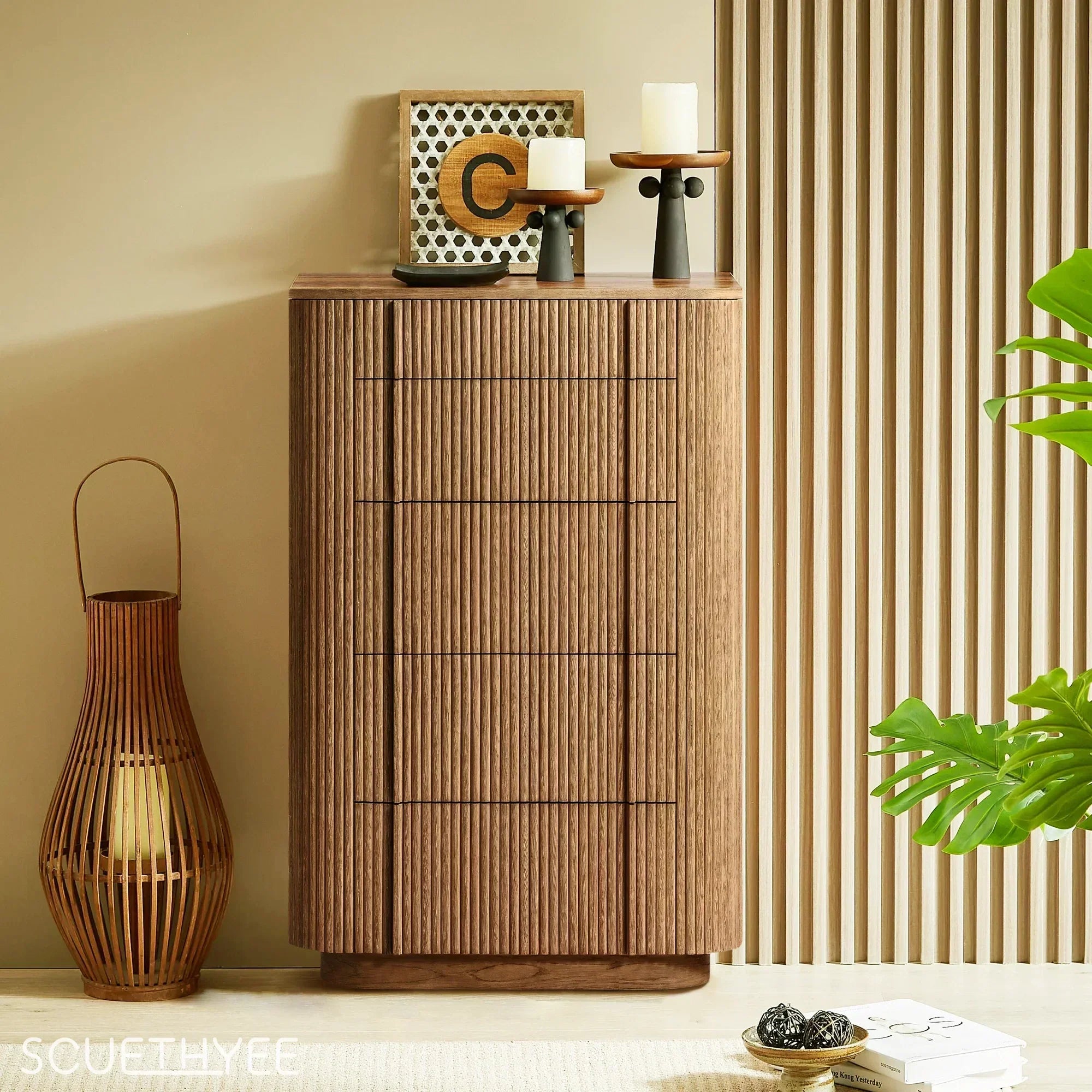 Mulholland Modern 5-Drawer Narrow Dresser - Slim Space-Saving Storage Cabinet for Bedroom, Living Room, or Office Organization