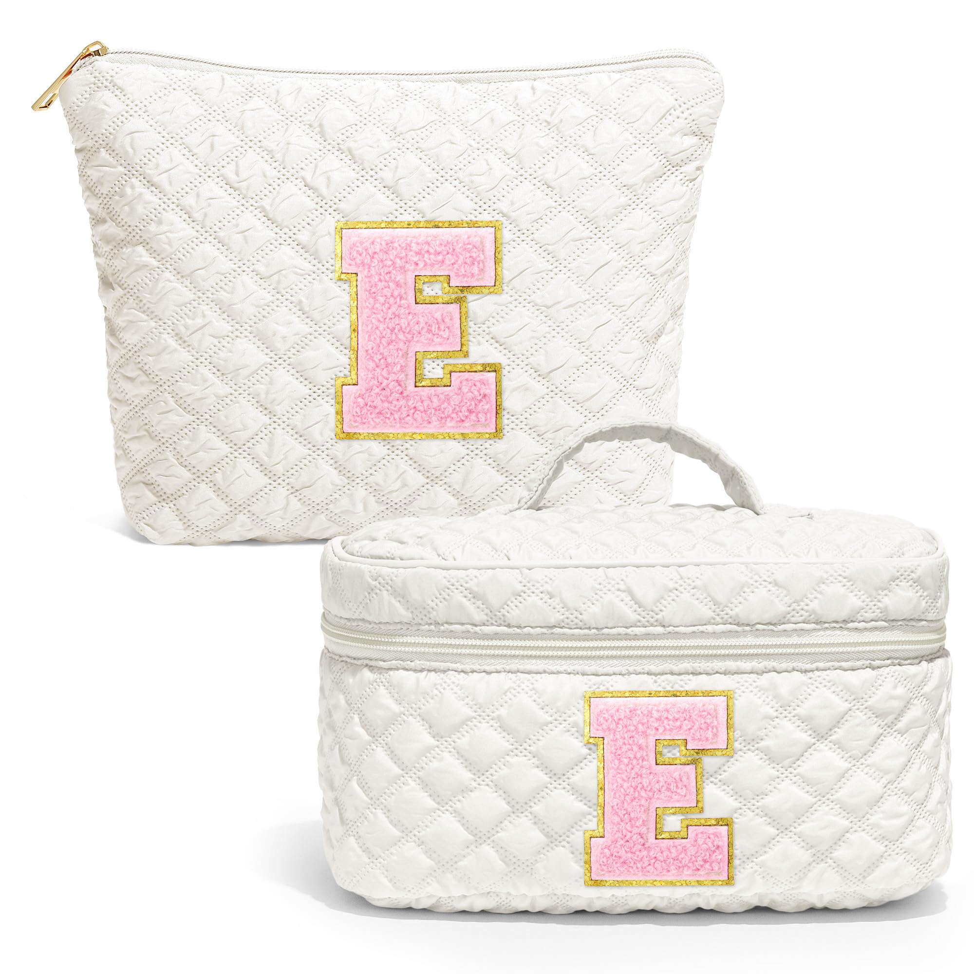 YOOLIFE Personalized Initial Makeup Bag Set - Large & Small Travel Cosmetic Bags for Women | Perfect Birthday Gifts for Her, Best Friend, Bridesmaid Proposal | Great for Travel, Daily Makeup Storage & Gift Giving Occasions