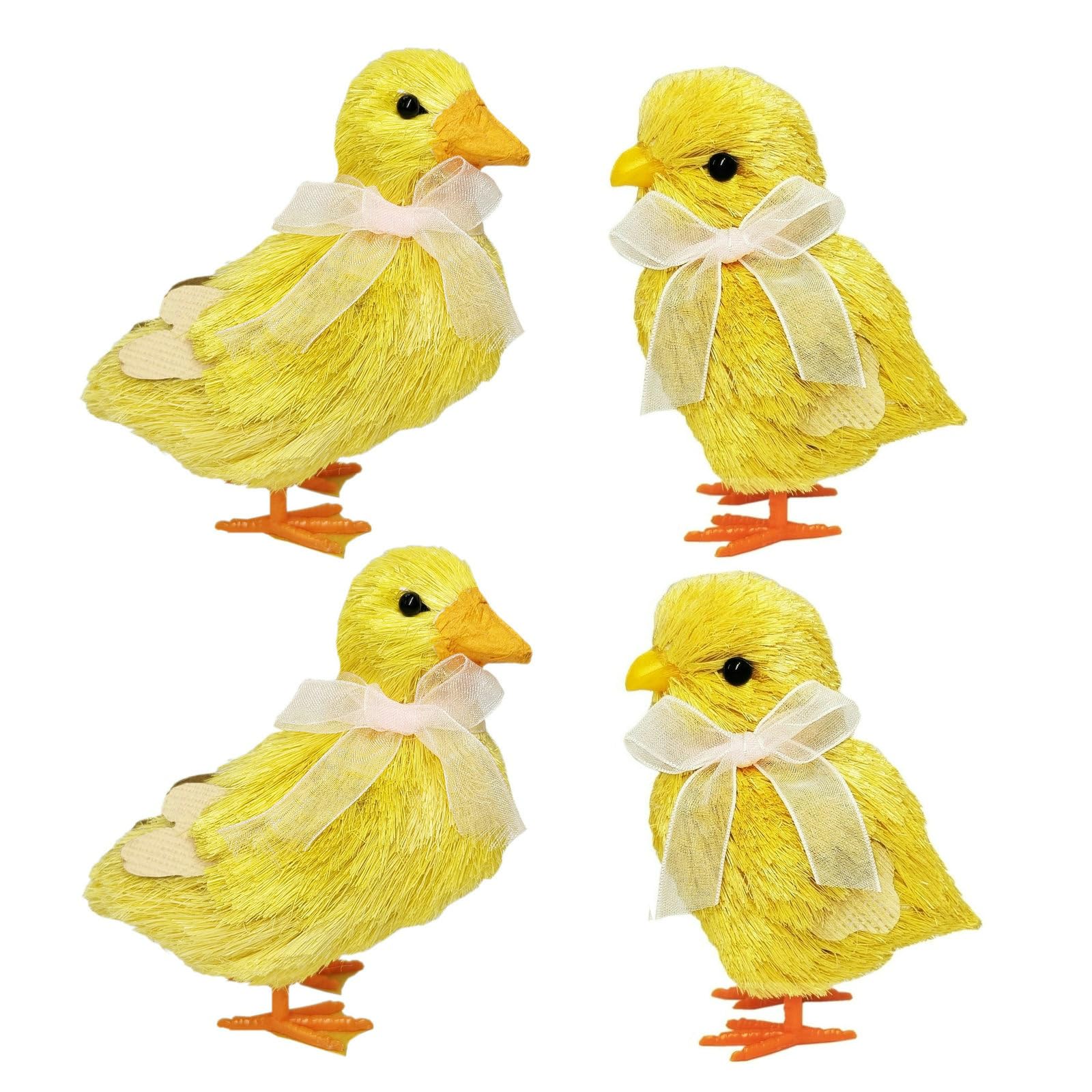 Natural Sisal Baby Chick & Duck Easter Decor Set of 4 - Realistic Yellow Spring Figurines for Easter Party, Farmhouse Decor, Holiday Centerpiece - Perfect for Spring Home Decor, Easter Table Settings & Farmhouse Themed Parties