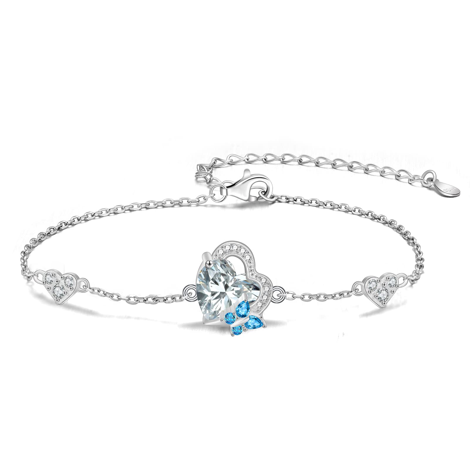 Jemplestic 925 Sterling Silver Heart & Butterfly Bracelet for Women - Adjustable Dainty Jewelry Gift for Mom, Daughter, Wife - Perfect for Birthday, Anniversary, Valentine's Day & Everyday Wear