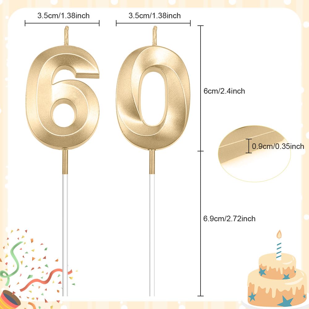 60th Birthday Candles Numbers - Champagne Gold Cake Toppers for Birthday Parties, Weddings & Anniversaries - Perfect for Cake Decorations & Celebration Supplies