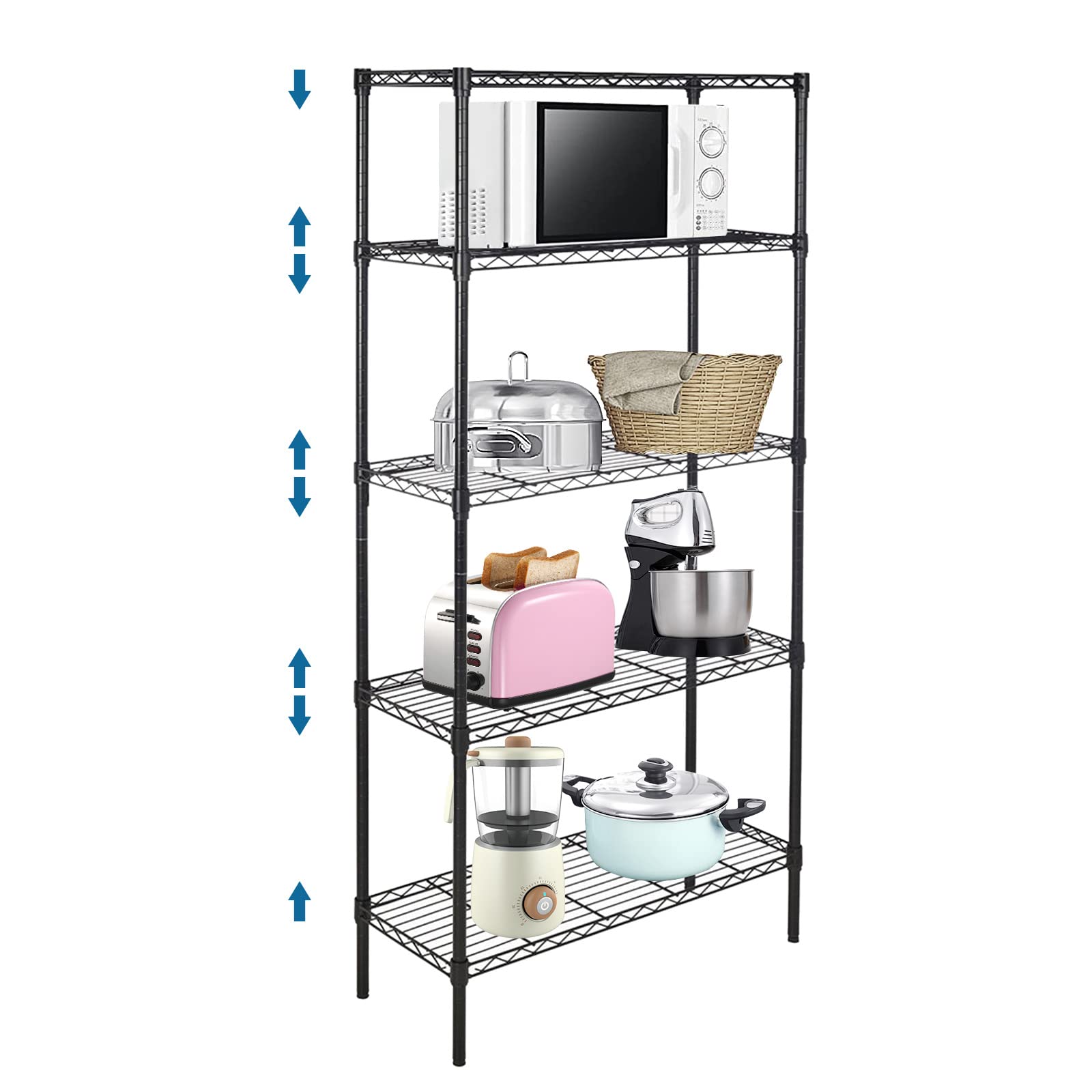 5-Tier Heavy Duty NSF Certified Wire Shelving Unit - Adjustable Metal Storage Rack for Kitchen, Pantry, Laundry, Bathroom & Closet Organization (14