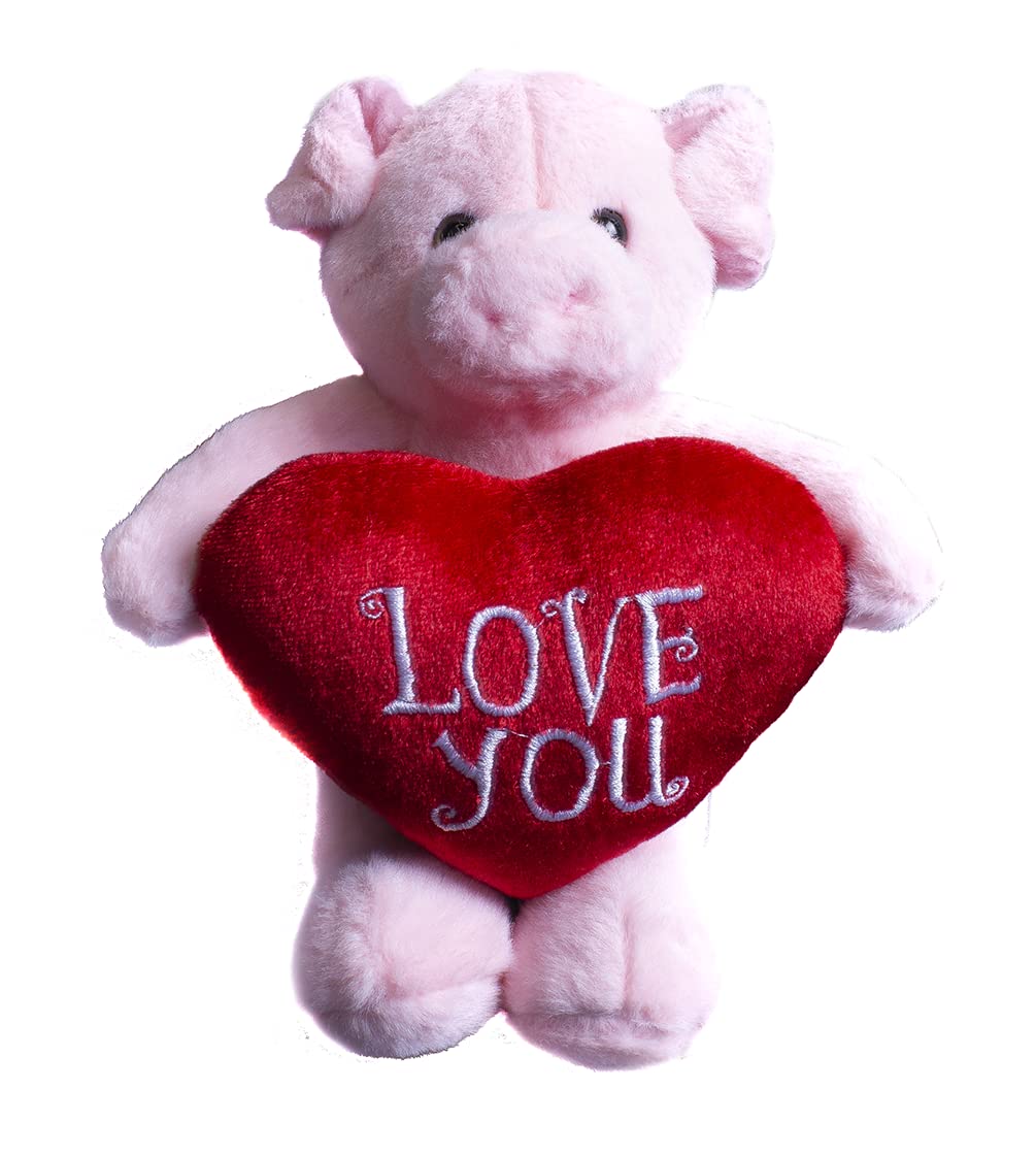 Plushland 8-inch Stuffed Pig Toy with Embroidered Red Heart - Soft & Cuddly Plush Animal for Kids & Adults - Perfect Gift for Valentine's Day, Birthdays & Home Decor