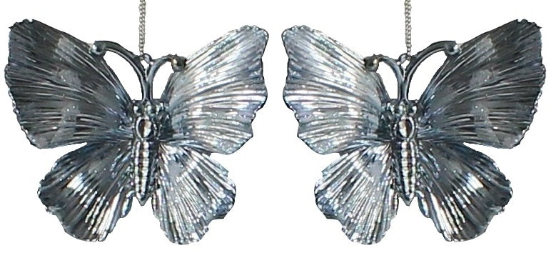 2 Pack Shiny Blue Butterfly Shatterproof Christmas Tree Ornaments - Durable Holiday Decor for Xmas Tree, Party, Home & Gift Giving