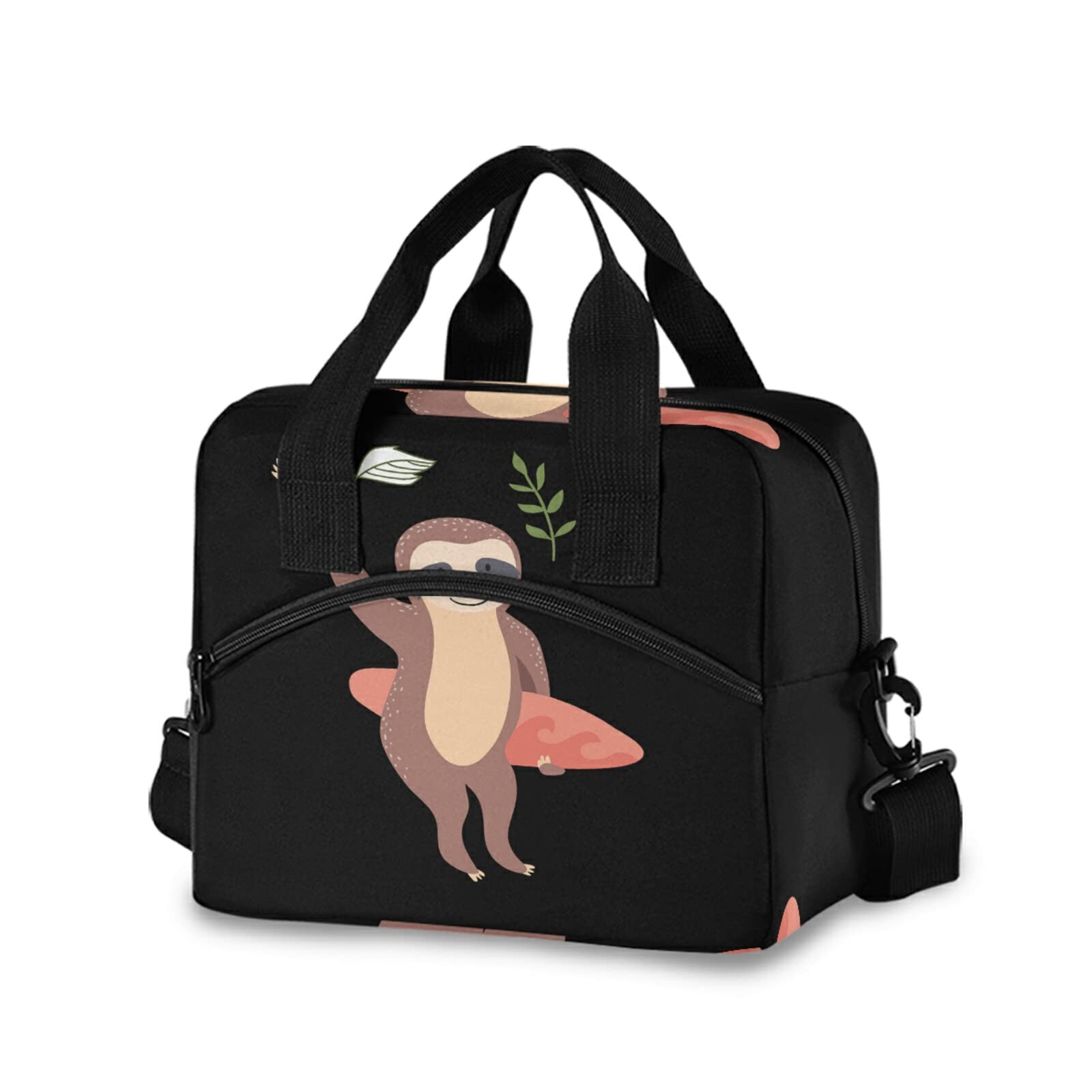 Sloth with Skateboard Insulated Lunch Bag - Leakproof Black Cooler Lunchbox, Reusable Tote with Adjustable Shoulder Strap | Perfect for Work, School, Travel & Outdoor Picnics
