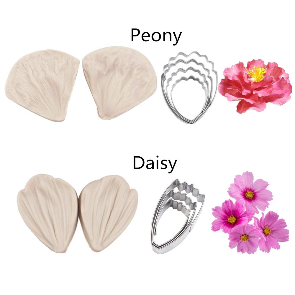 16-Piece Gum Paste Flower Tools Kit - 8 Silicone Flower Molds & 8 Stainless Steel Fondant Cutters for Cake Decorating | Perfect for Wedding, Birthday, Cupcake & Cookie Sugar Crafting