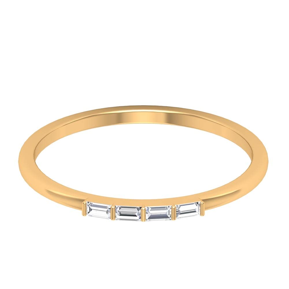 Simple Wedding Ring - Minimalist 14K Solid Gold Bridal Band with HI-SI Diamonds | Baguette Cut Stackable Promise Ring for Bridesmaids, Anniversaries & Everyday Wear