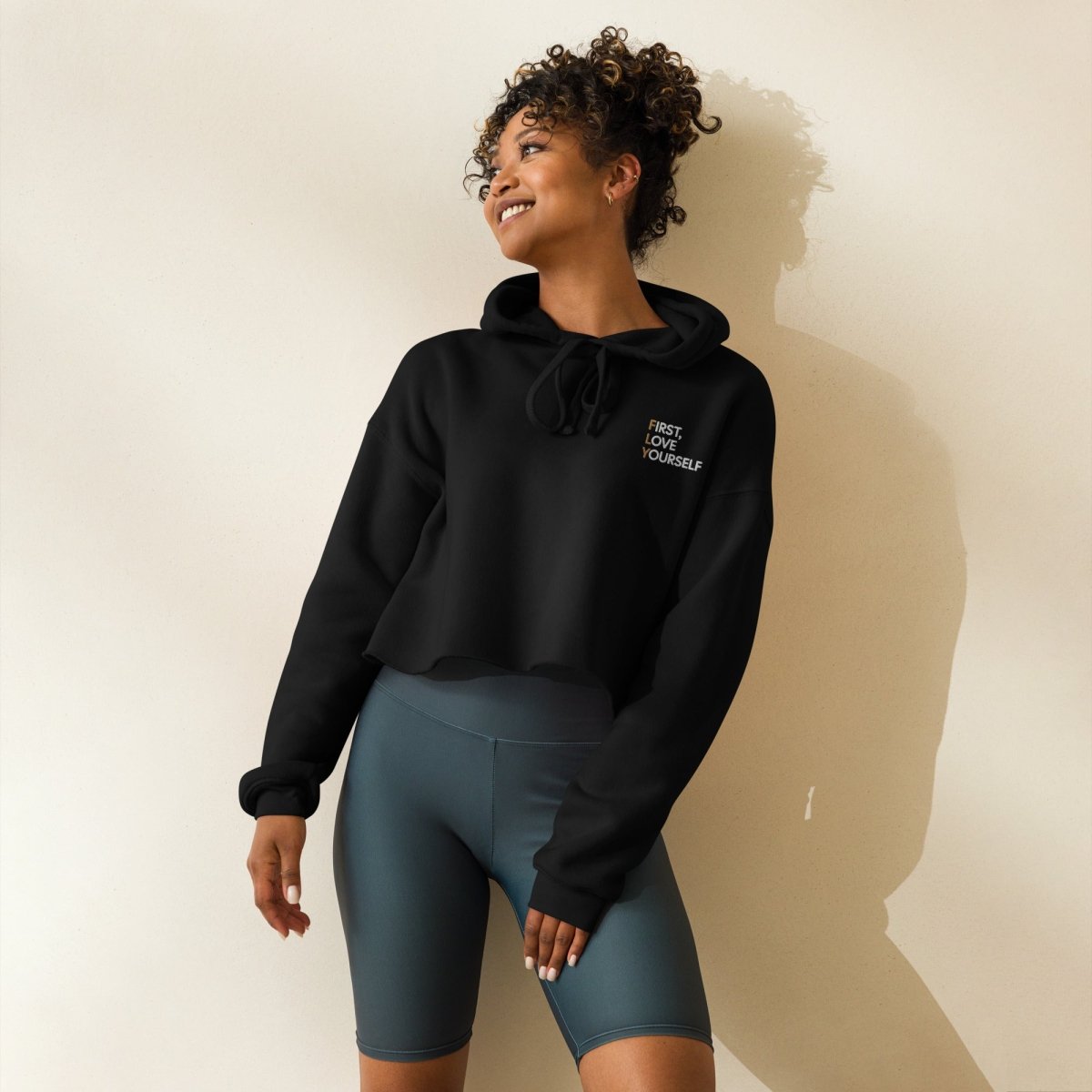 Love Yourself Embroidered Cropped Hoodie for Women - Trendy Streetwear Fashion for Casual Outfits & Self-Love Inspiration