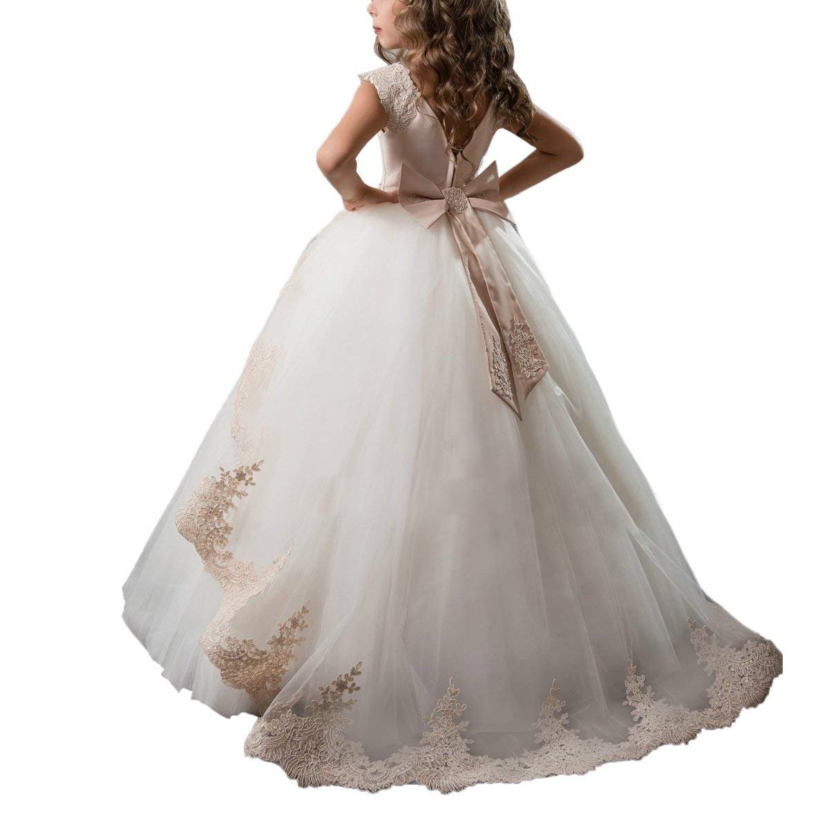 Elegant Flower Girl Dresses | Tulle Ball Gown with Lace | Girls Party & Wedding Dresses | Perfect for Flower Girls, Bridal Showers & Special Occasions