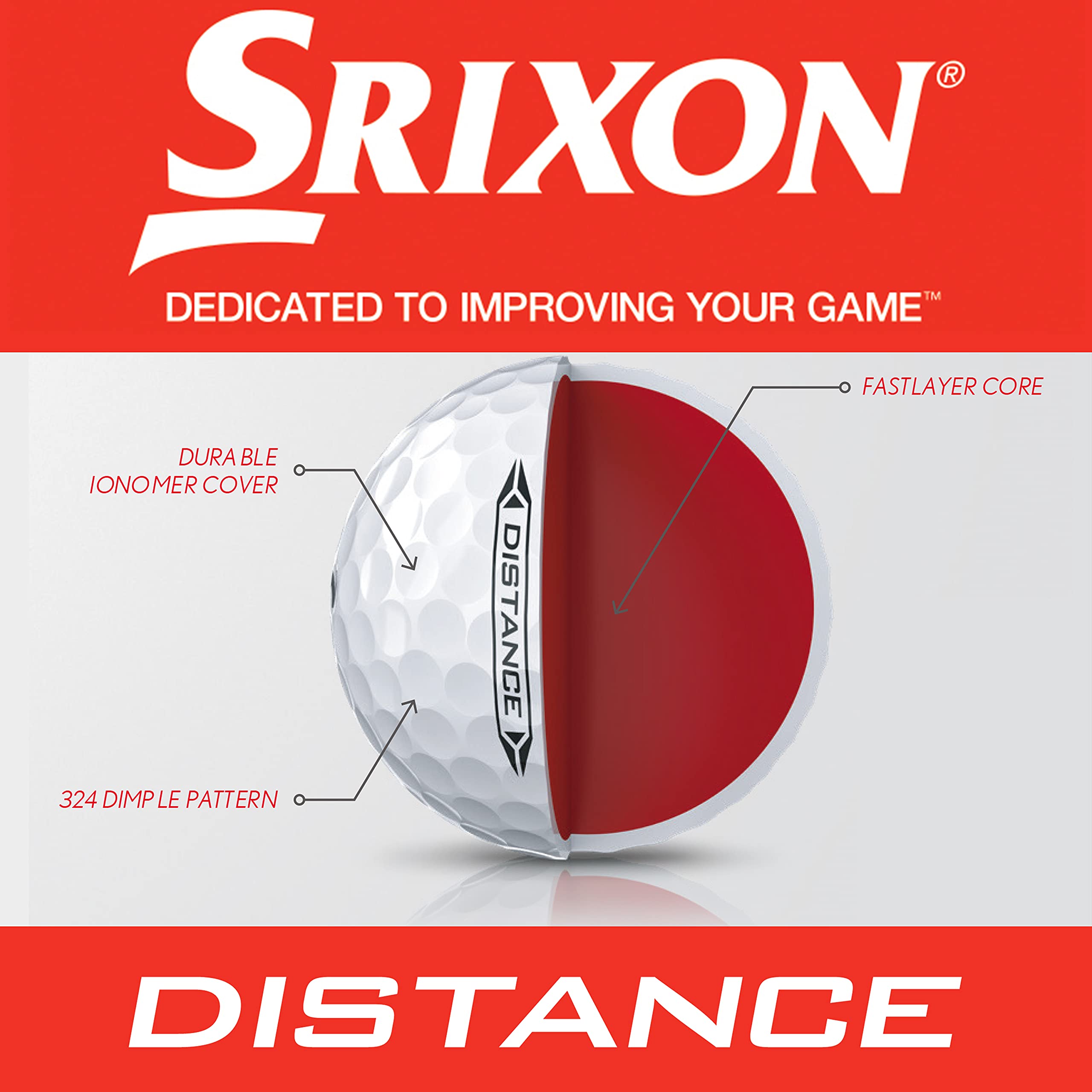 Srixon Distance 9 Golf Balls (Old Model) - 12 Pack High Velocity Long Distance Golf Balls with Responsive Feel - Durable & Cut Resistant Cover - Premium Golf Accessories & Gifts for Men - Perfect for Driving Range Practice, Course Play & Golf Tournaments