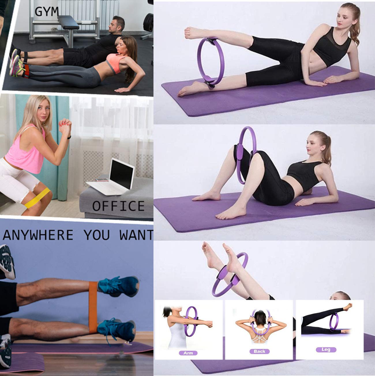 YXILEE Pilates Ring Circle Set - Home Workout Equipment for Women, Booty Bands & Stretching Equipment with Mini Exercise Ball for Legs, Arms, Thighs - Perfect for Yoga, Pilates & Home Fitness Training