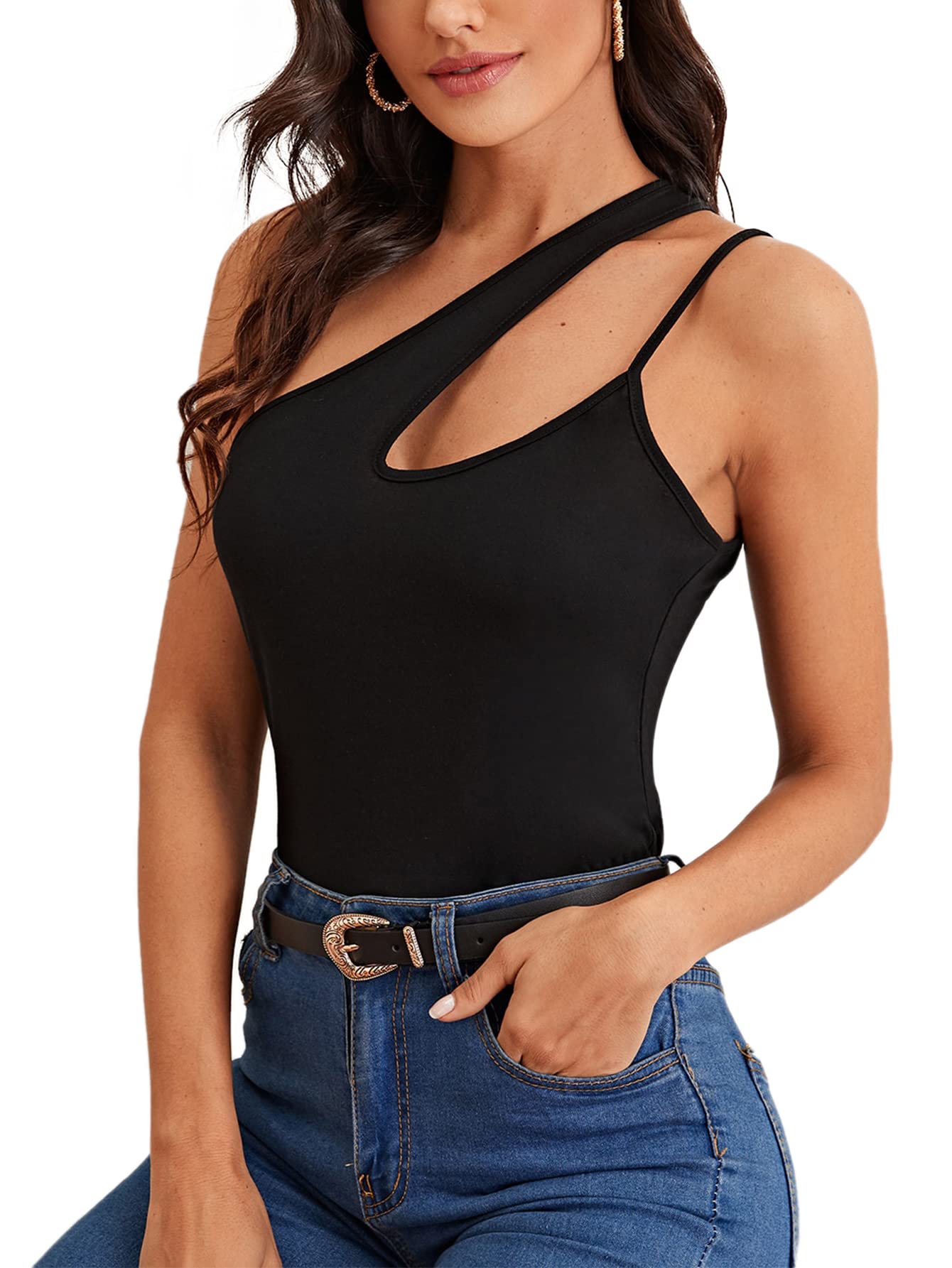 Verdusa Women's Sexy One Shoulder Sleeveless Cut Out Solid Tank Top - Summer Casual Wear for Beach, Party & Night Out