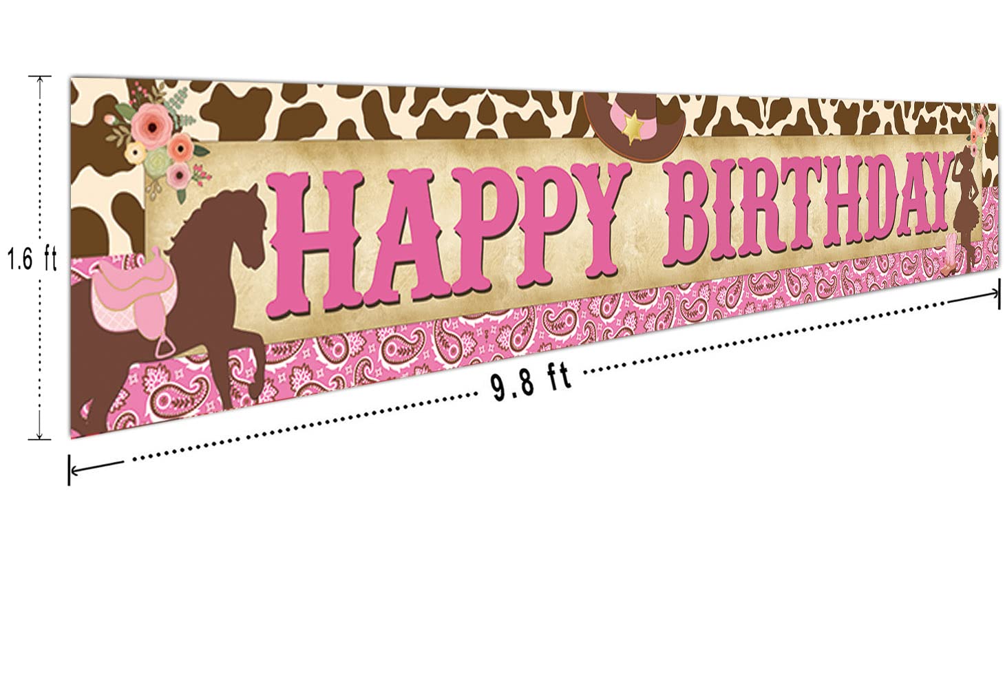 Large Western Cowgirl Happy Birthday Banner - Wild West Cowgirl Theme Party Decorations - 9.8 x 1.6 FT Photo Backdrop for Cowgirl Birthday, Baby Shower & Western-Themed Events