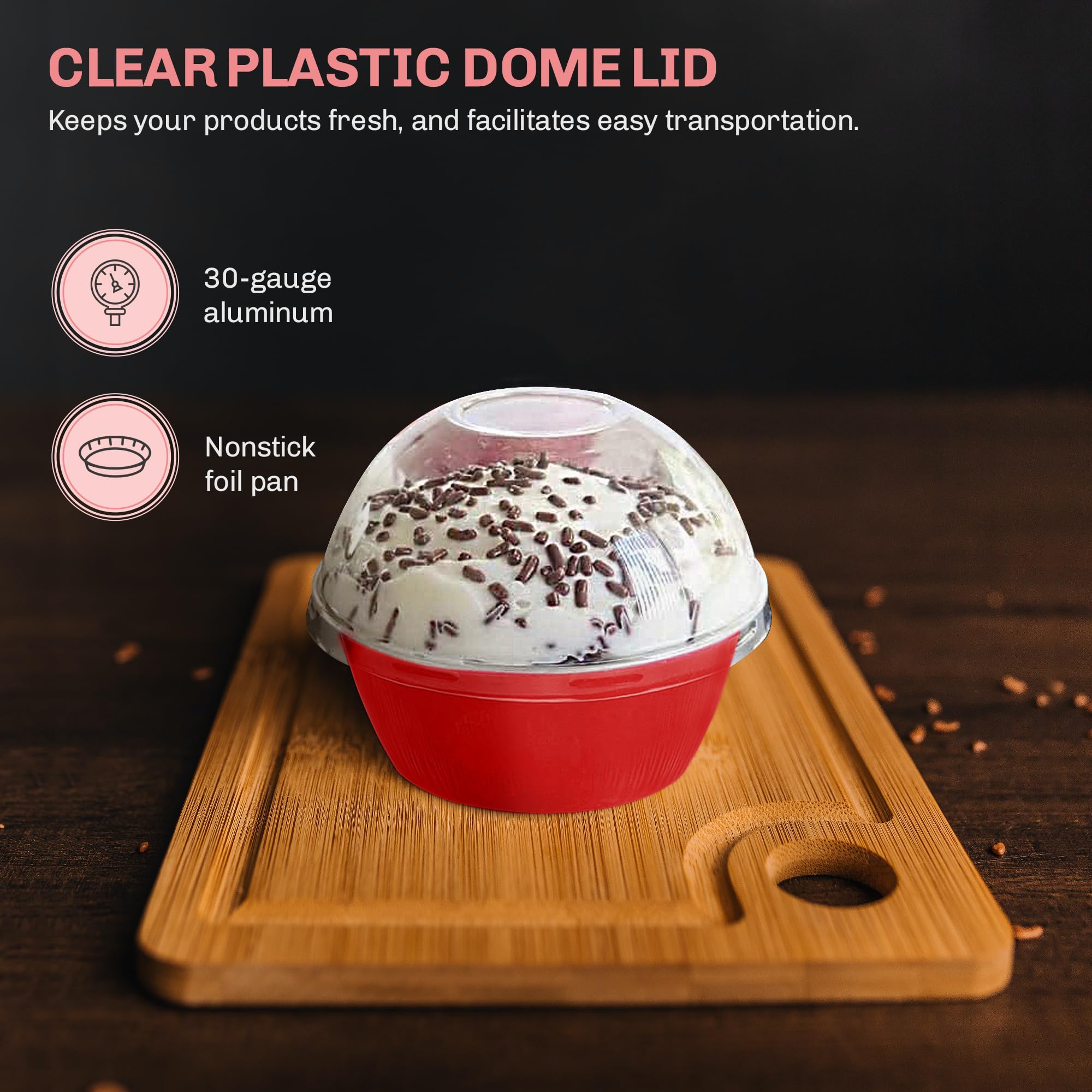 KitchenDance 4oz Disposable Colored Aluminum Baking Cups with High Dome Lids - 2000 Pack Red Foil Pans for Creme Brulee, Flan, Cupcakes, Desserts - Perfect for Home Baking, Party Cooking & Meal Prep