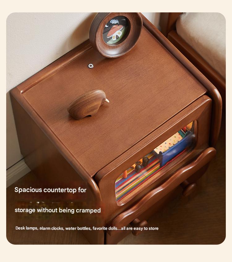 Solid Wood Kids Nightstand with LED Lights - Modern Children's Bedside Table for Bedrooms, Nursery & Kids Room Decor