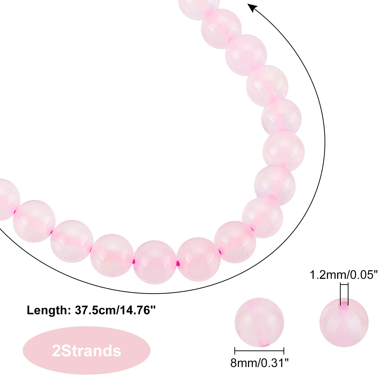 SUPERFINDINGS 2 Strands 96Pcs 8mm Natural Pink Chalcedony Beads - Grade A Round Gemstone Loose Beads for Jewelry Making & DIY Crafts (1.2mm Hole) - Healing Crystal Energy Stones for Bracelets, Necklaces & Spiritual Decor