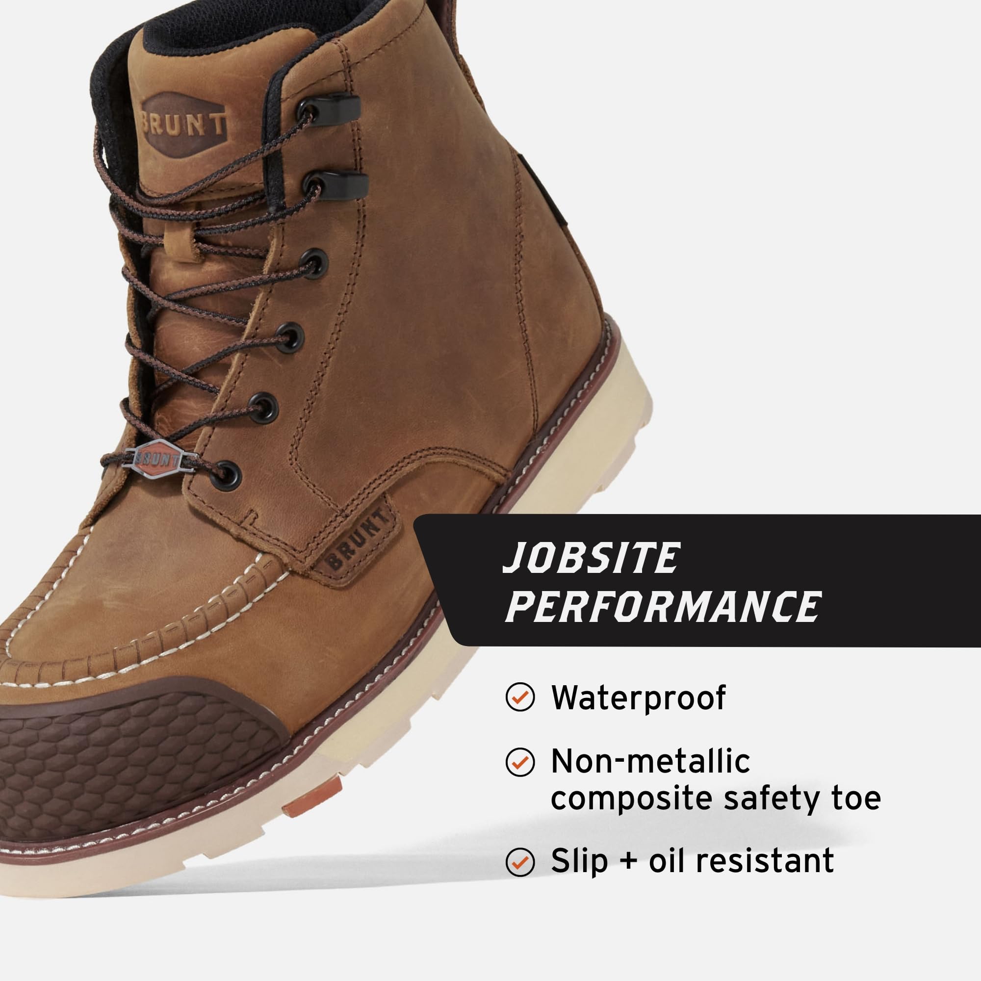 Marin BRUNT 6-Inch Waterproof Work Boots with Composite Toe - Brown EH Rated Slip & Oil Resistant Safety Shoes for Construction & Warehouse - Adjustable Width System for All-Day Comfort