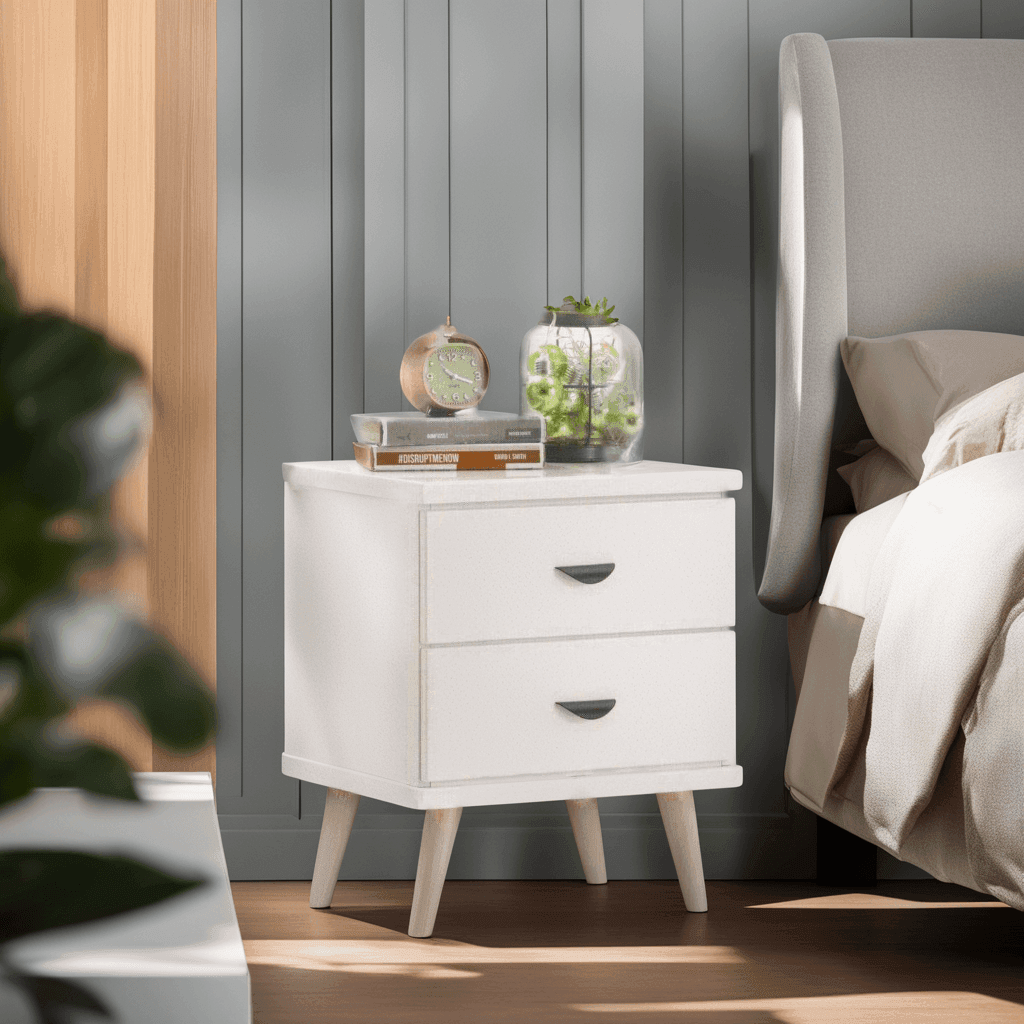 Modern Nightstand with USB Ports & Outlet - Wooden Bedside Table with Storage Drawer - Perfect for Bedroom, Living Room, or Dorm Room