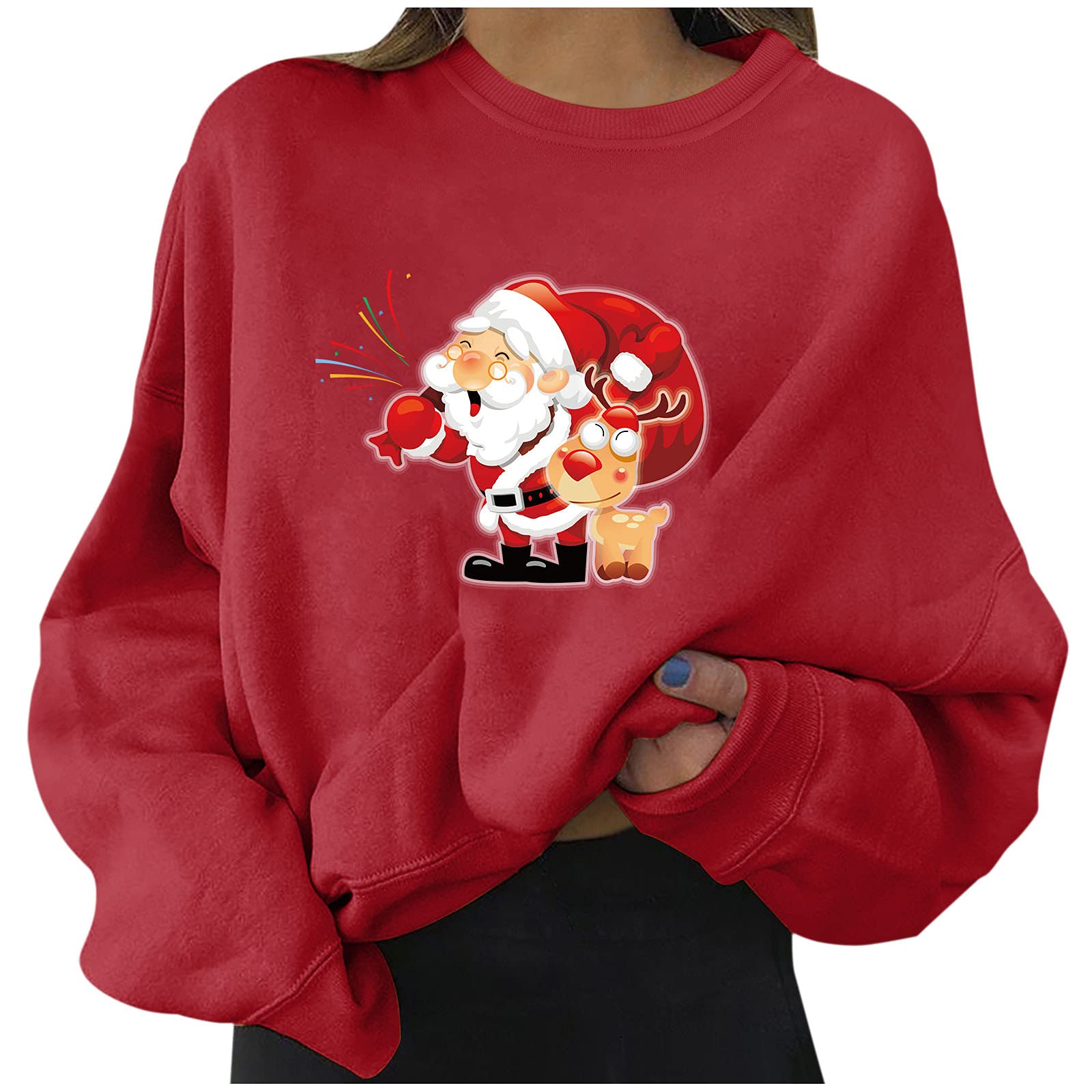 TARIENDY Women's Oversized Crewneck Sweatshirt - Cute Santa Christmas Long Sleeve T-Shirt for Fall & Winter | Casual Holiday Outfit, Gift Idea, Cozy Lounge Wear