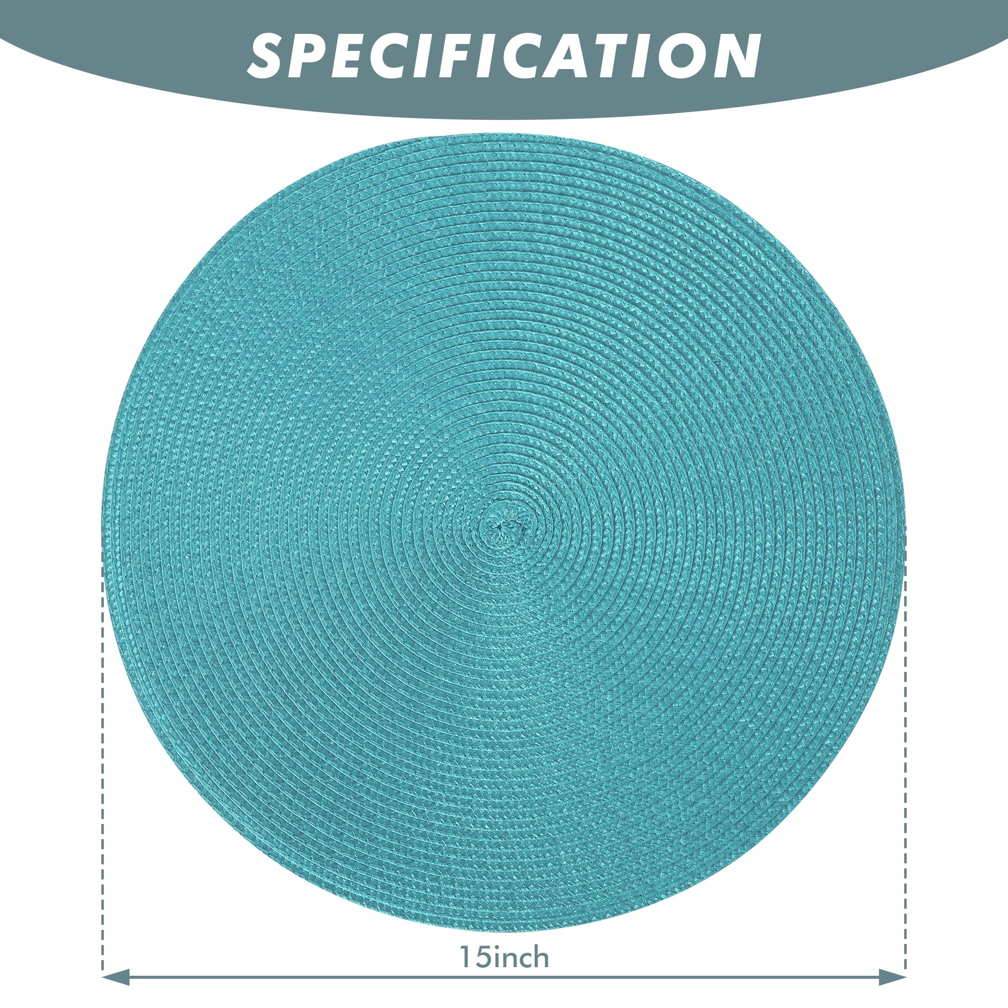 6-Pack Round Woven Placemats for Dining Table | Washable Non-Slip Table Mats | 15-Inch Turquoise Fall Decor | Perfect for Thanksgiving Dinner & Holiday Gatherings