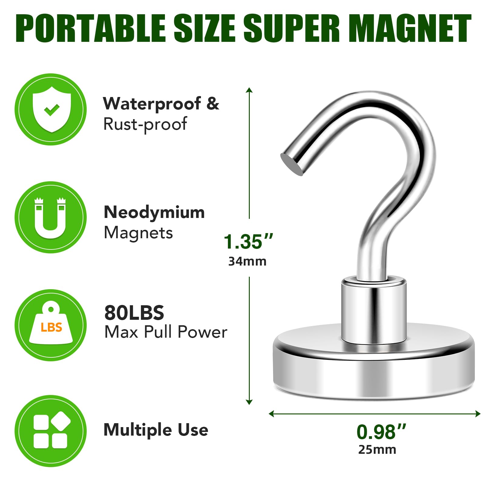 MIKEDE 5 Pack Heavy Duty Magnetic Hooks - 80lbs Strong Neodymium Magnets with Metal Hooks for Cruise Cabins, Refrigerators, Grills & Metal Surfaces - Perfect for Hanging Towels, Utensils, Decor & More in Home, Kitchen, RV & Industrial Use