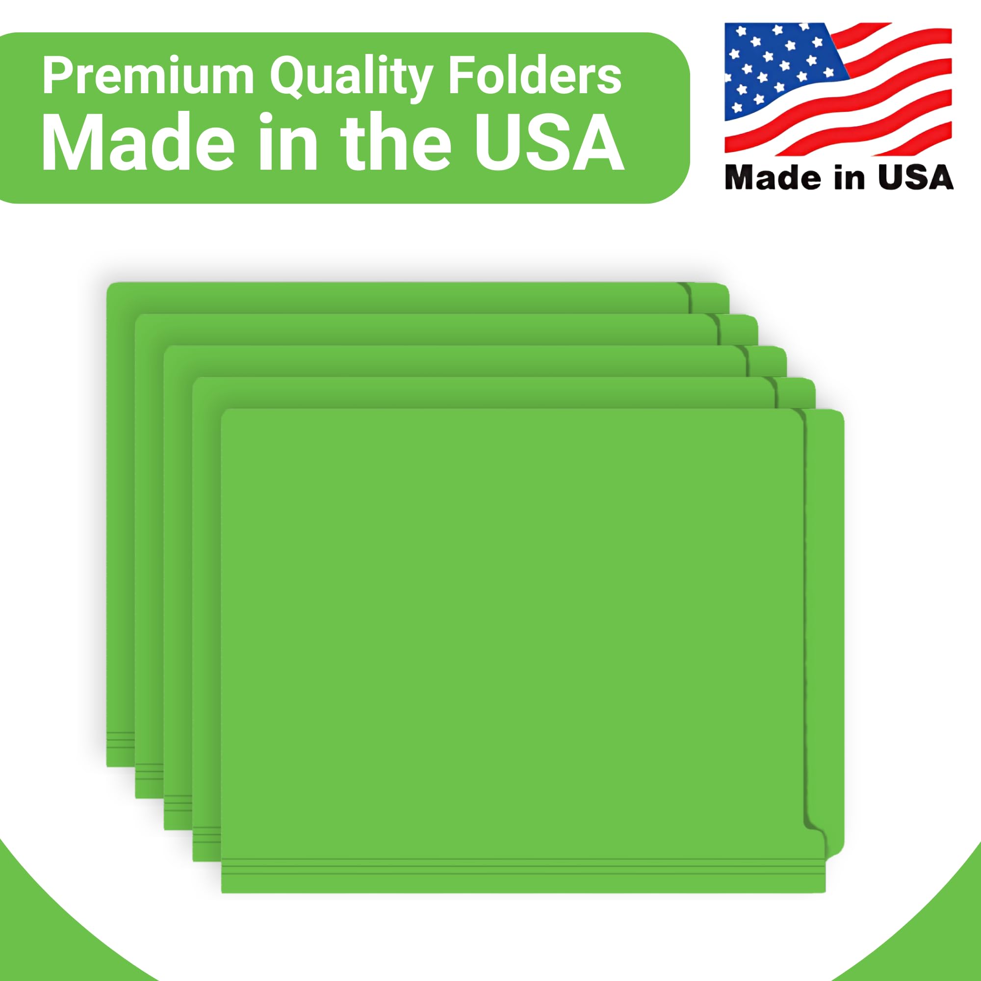 Premium Green File Folders - Letter Size with Reinforced End Tabs, 14pt Thick Stock (Pack of 50) - Perfect for Office Organization, Medical Records & Document Filing