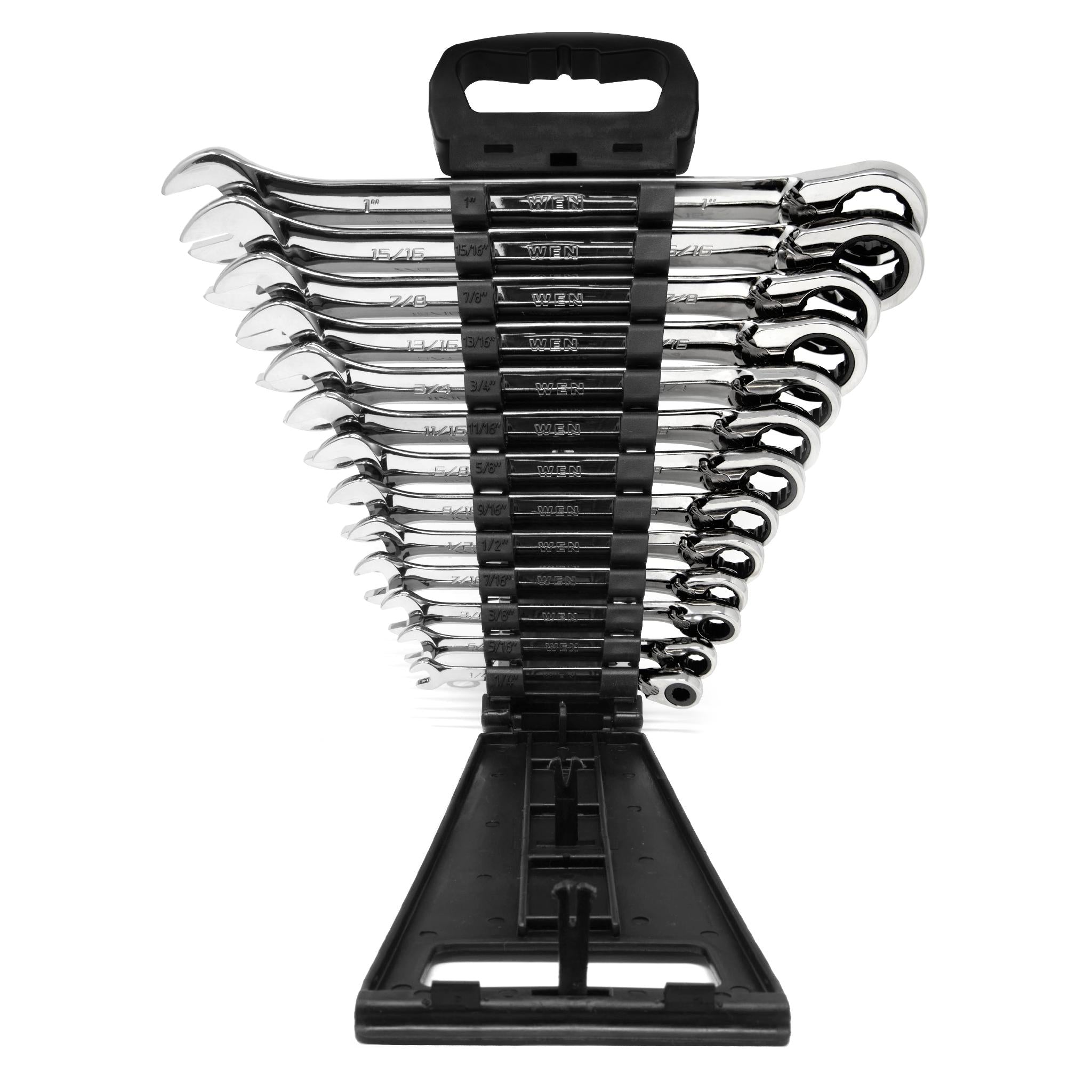 WEN WR132 13-Piece Professional Grade Reversible Ratcheting SAE Combination Wrench Set with Storage Rack - Perfect for Automotive Repair, DIY Projects & Home Maintenance