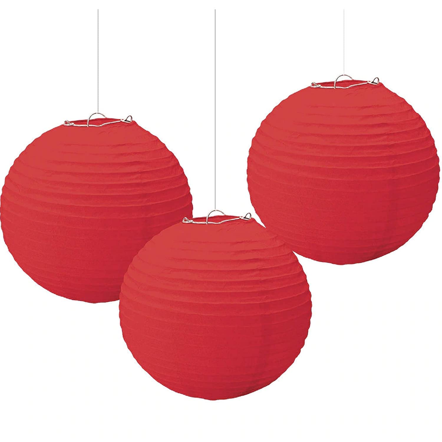 Amscan 9.5 Inch Round Paper Lanterns - Apple Red Decorative Hanging Lights for Party, Wedding, Festival & Home Decor