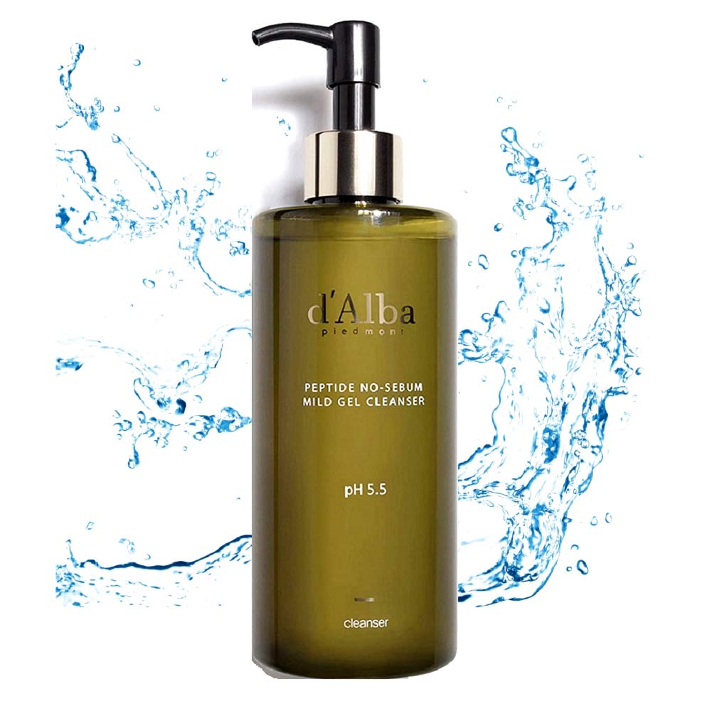 D'Alba Peptide No-Sebum Mild Gel Cleanser - Korean pH Balancing Face Wash for Sensitive & Dry Skin with White Truffle Extract | Gentle Daily Cleansing for Acne-Prone & Irritated Skin
