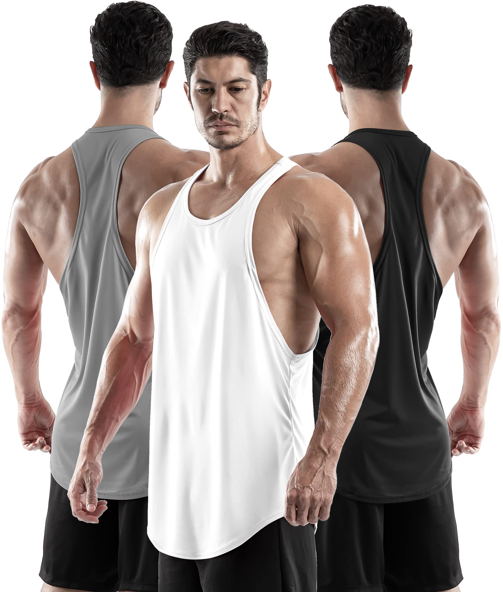 DRSKIN Men's 3 Pack Y-Back Muscle Tank Tops - Breathable Workout Shirts for Bodybuilding, Gym & Fitness Training - Ideal for Weightlifting, Running & Summer Athletic Wear