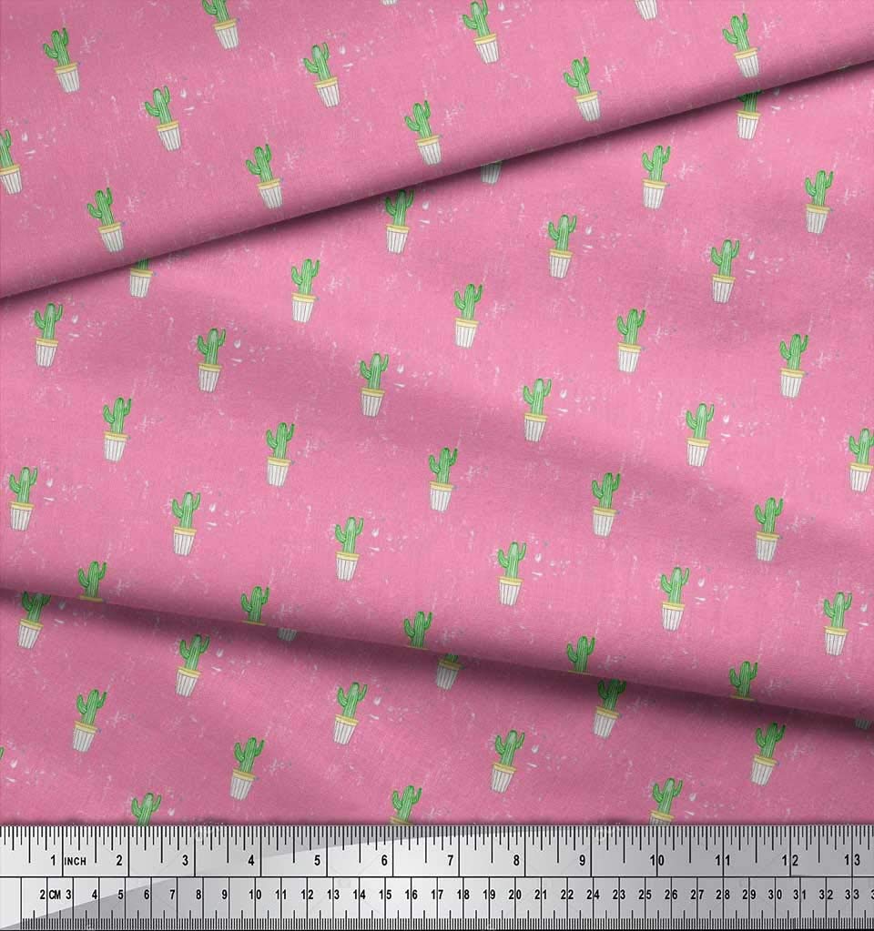 Soimoi 100% Cotton Cambric Fabric - Cactus & Pot Print Fabric by The Yard (56