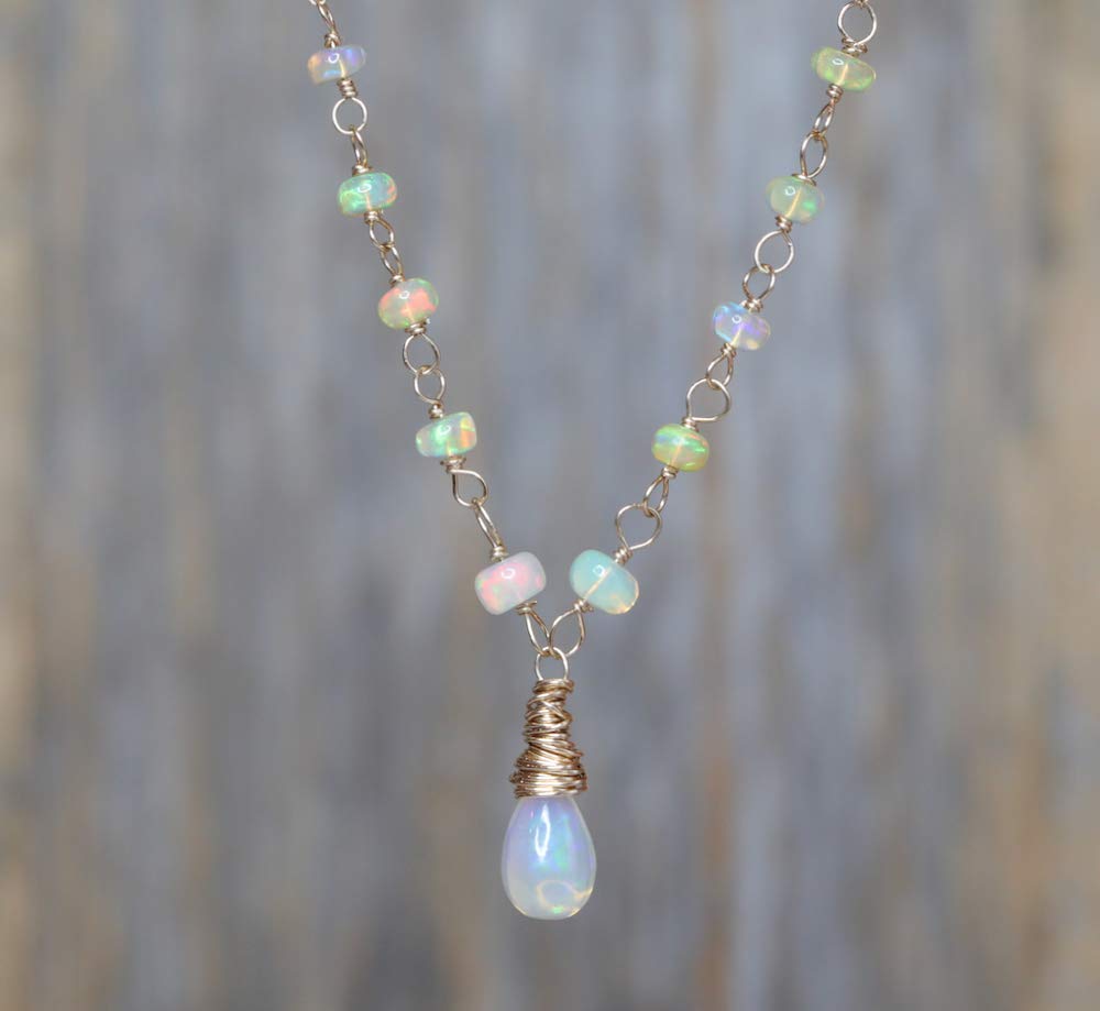 Genuine Ethiopian Welo Opal Teardrop Necklace in Gold - Elegant Women's Jewelry for Weddings, Bridal & October Birthstone Gifts - Perfect Birthday Present & Anniversary Keepsake