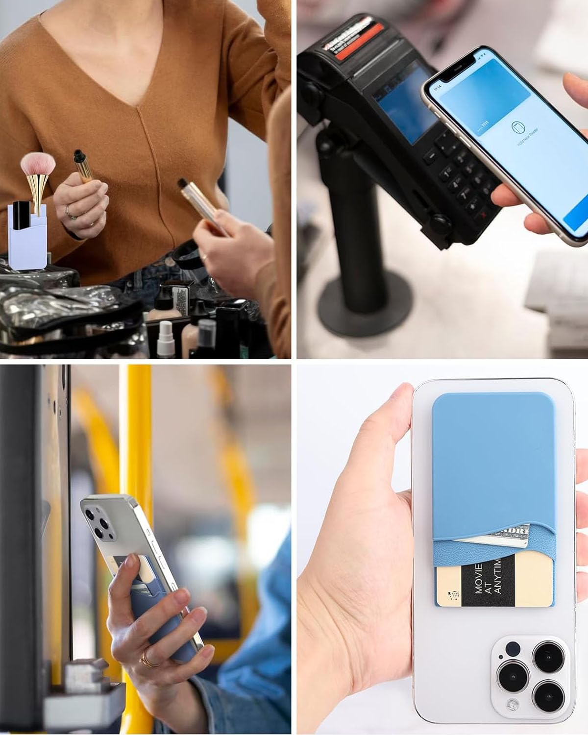 BIAJIYA Adhesive Silicone Phone Card Holder - Stick On Wallet Sleeve for iPhone Samsung Galaxy | Perfect for Business Cards, ID & Credit Cards While Shopping or Traveling