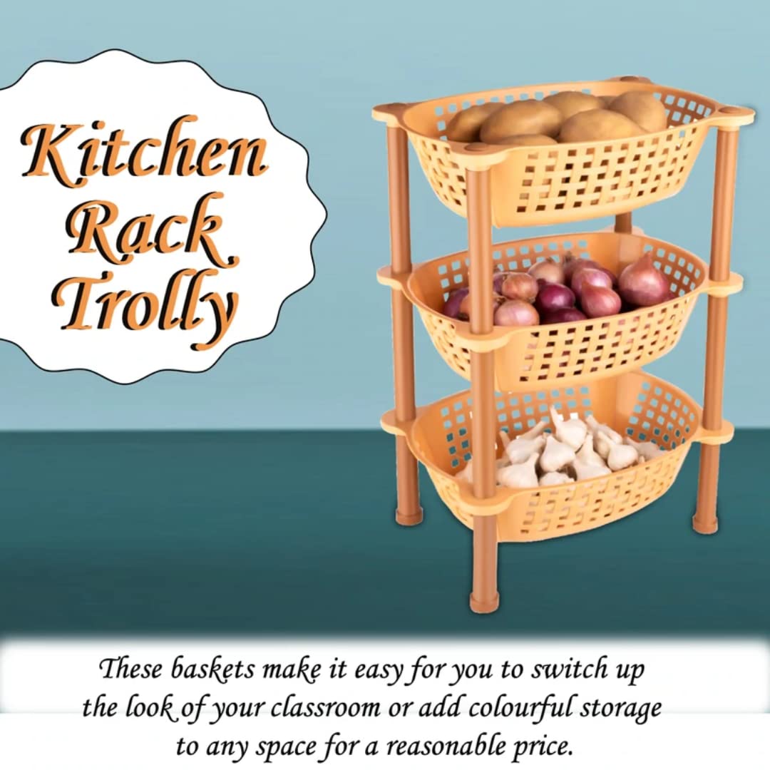 Suzec Premium 3-Tier Stackable Kitchen Cart with Dish Rack - Multipurpose Plastic Storage Organizer for Fruits, Vegetables, Food, Snacks, Bottles & Toys | Space-Saving Modern Kitchenware for Small Apartments & Dorm Rooms