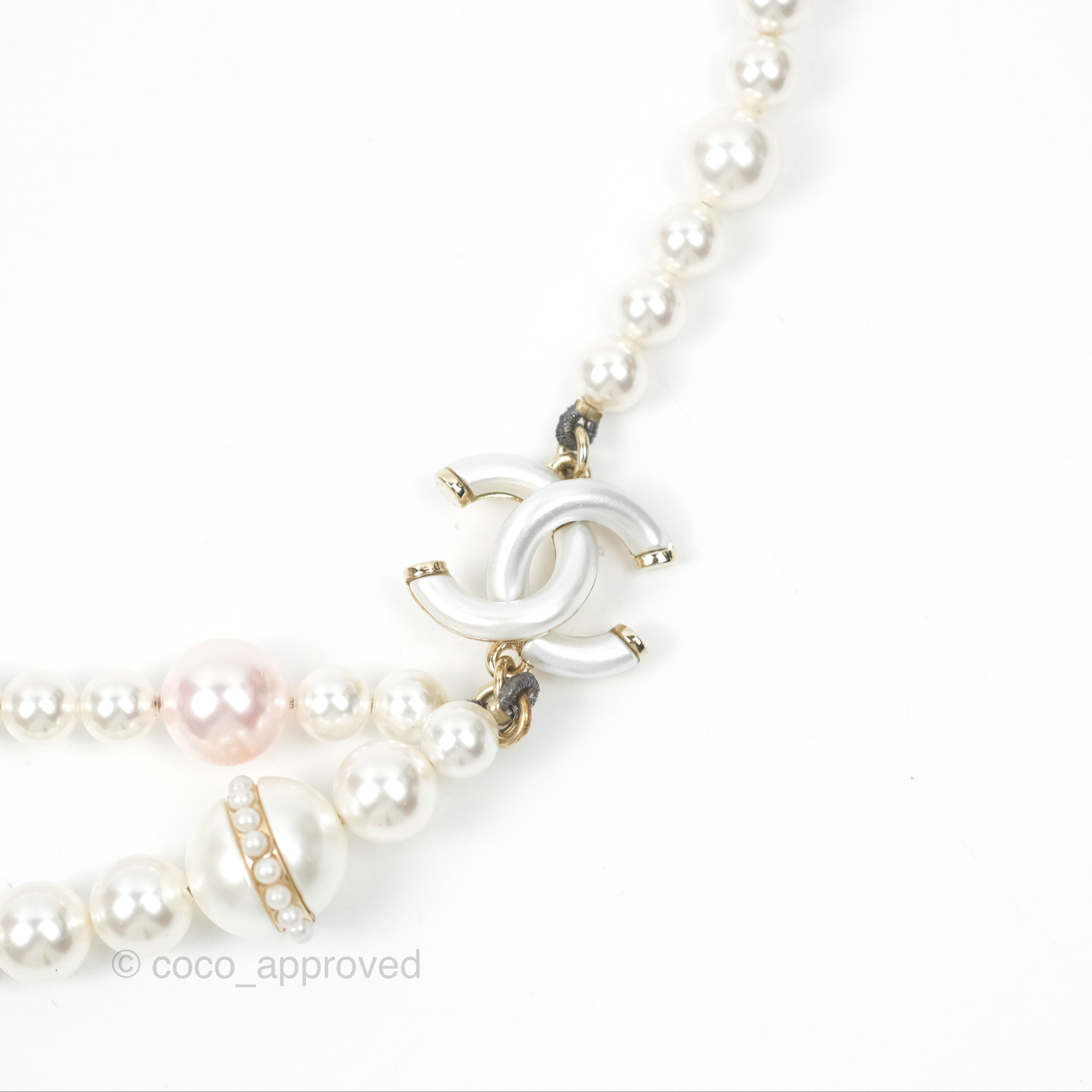 Chanel CC Pearl Double Strand Necklace 17K Gold Tone - Elegant Layered Pearl Jewelry for Women, Perfect for Parties, Weddings & Special Occasions