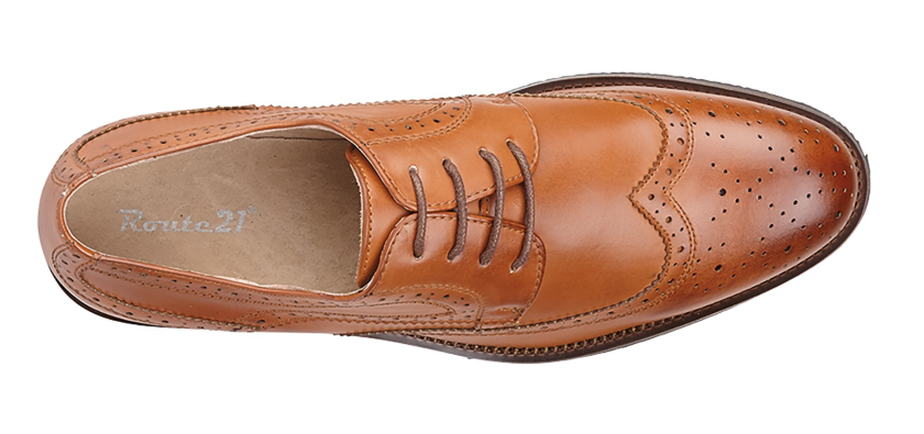 Goor Men's Classic Tan Leather 4 Eyelet Brogue Oxford Dress Shoes for Formal & Business Occasions