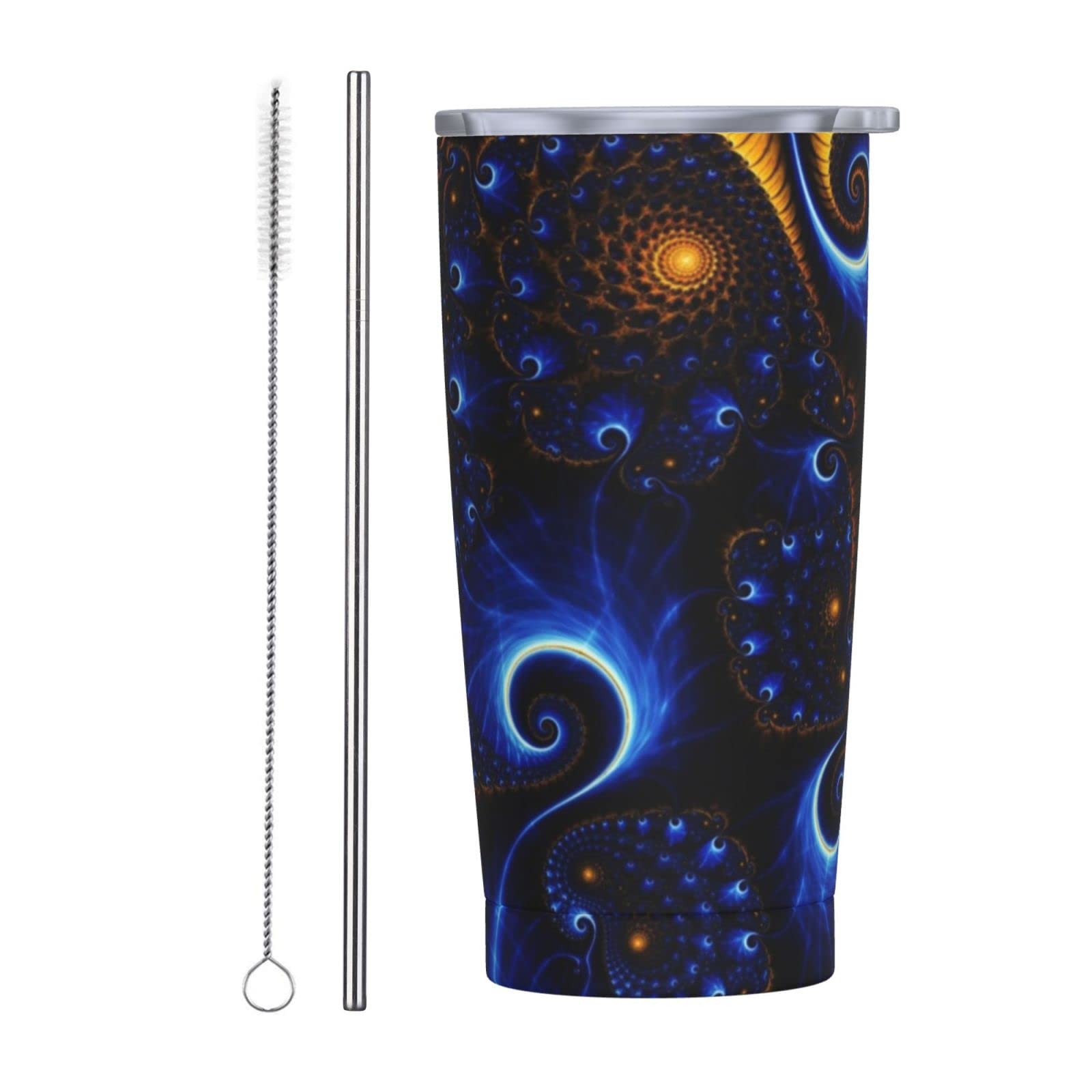 SWEET TANG 20oz Vacuum Insulated Stainless Steel Travel Mug with Lid & Straw - Leak Proof Tie Dye Coffee Tumbler, Cute Blue Trippy Design - Perfect for Office, Commuting, Gym & Outdoor Activities